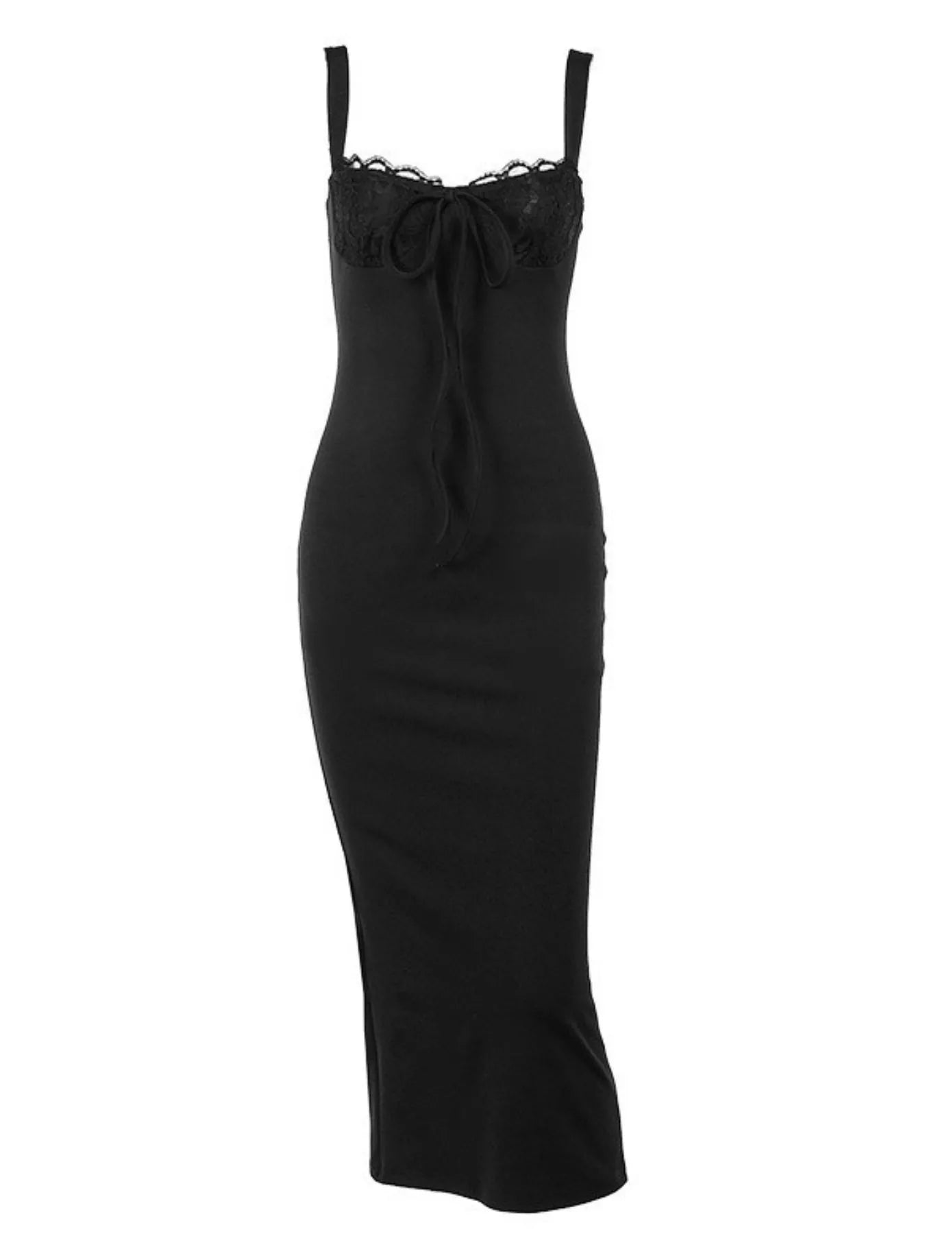 Lace Trim Cutout Back Bodycon Maxi Dress - Luxe Lane Apparel