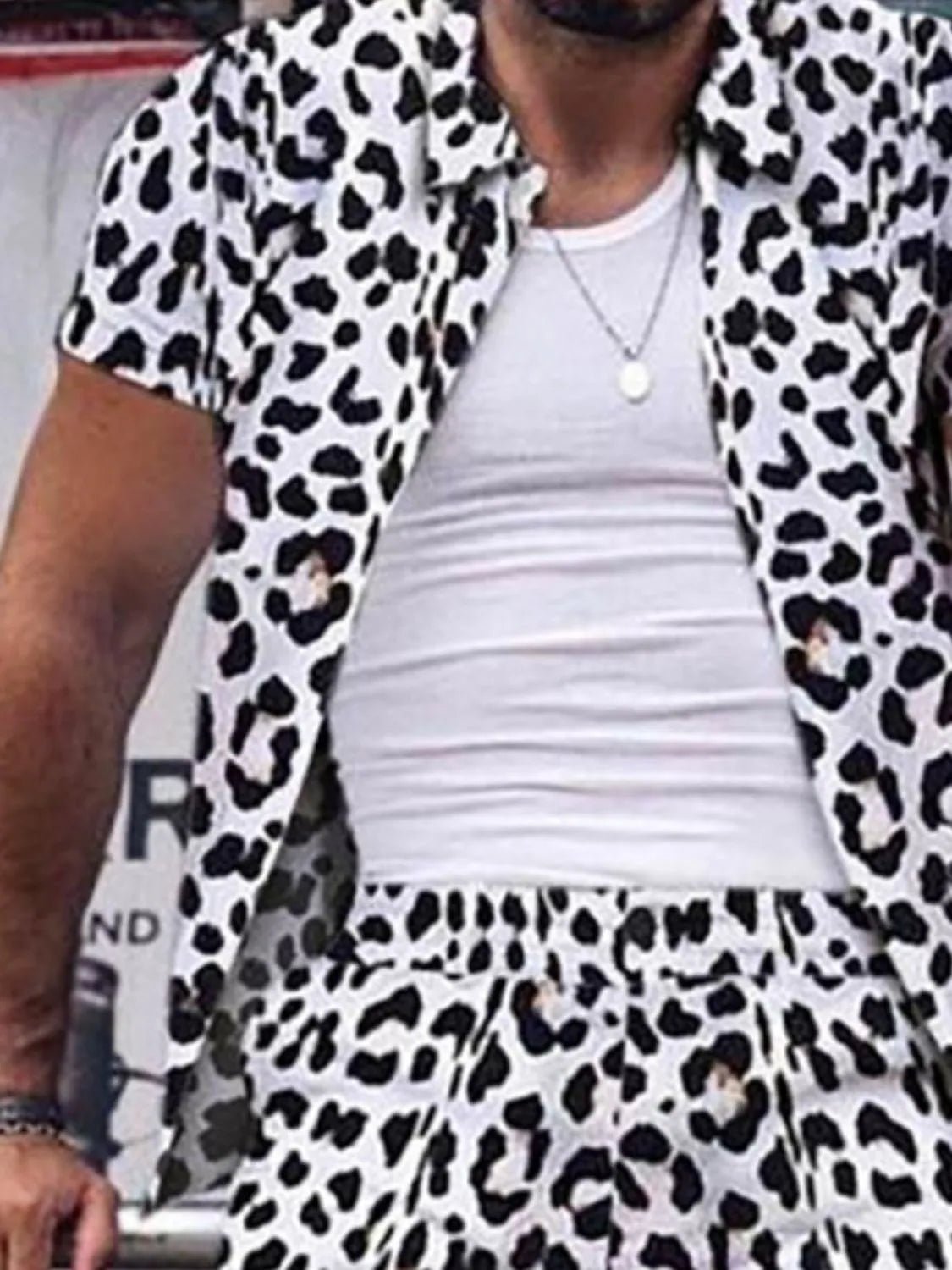 Men's Full Size Leopard Button Up Shirt and Shorts Set Plus Size - Luxé Lane