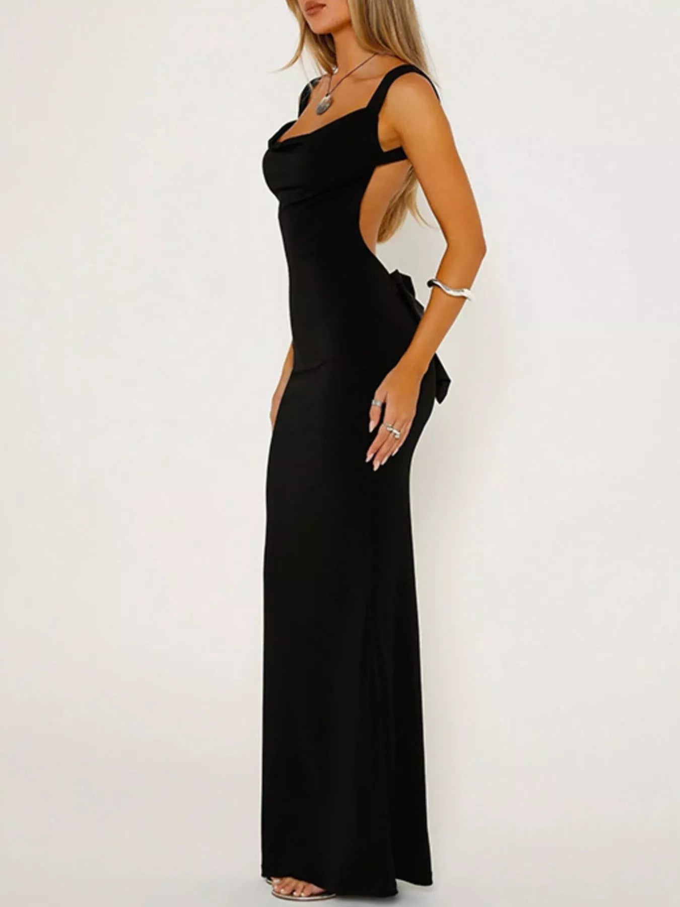 Backless Wide Strap Maxi Dress - Luxe Lane Apparel