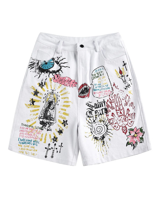 Men's Drawstring Graffiti Art Graphic Shorts - Luxe Lane Apparel