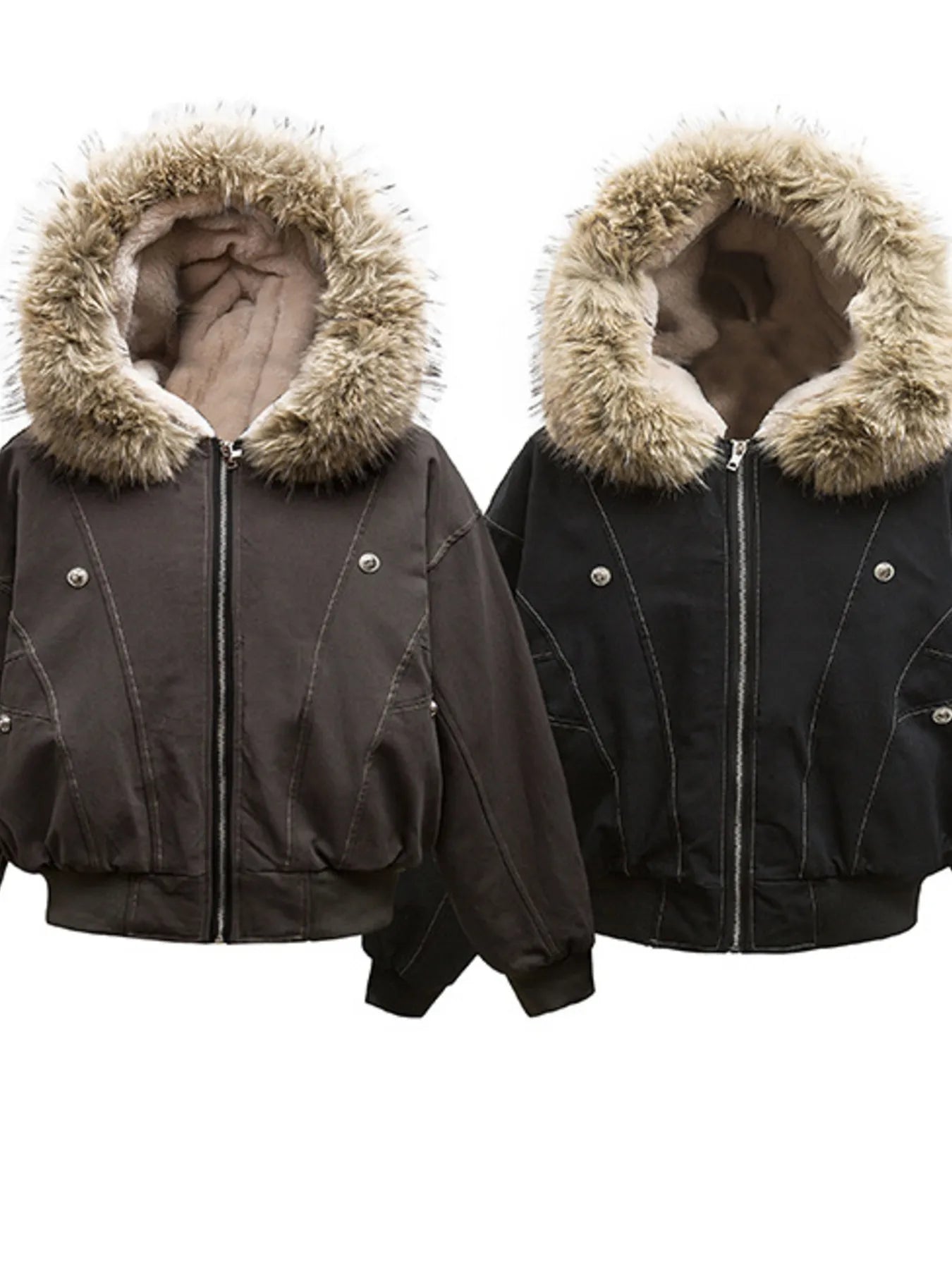 Men's Faux Fur Hooded Zip Up Jacket - Luxé Lane