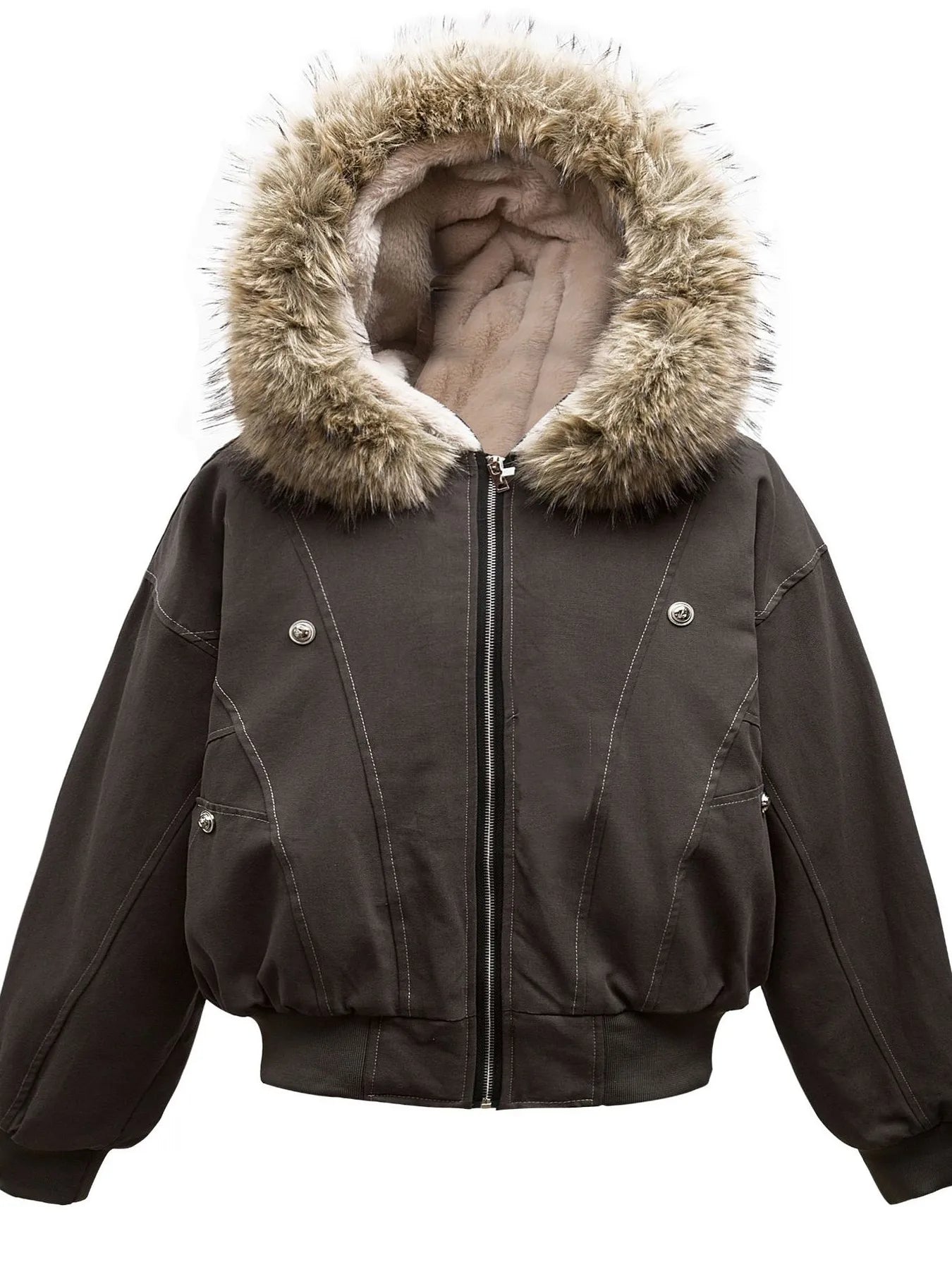 Men's Faux Fur Hooded Zip Up Jacket - Luxé Lane