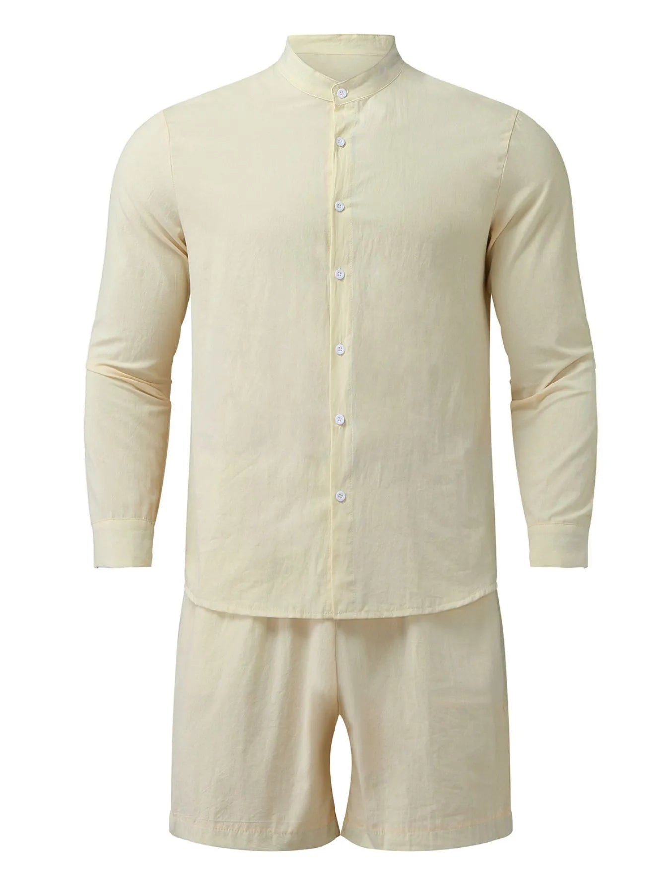 Men's Full Size Button Up Long Sleeve Shirt and Shorts Set Plus Size - Luxé Lane