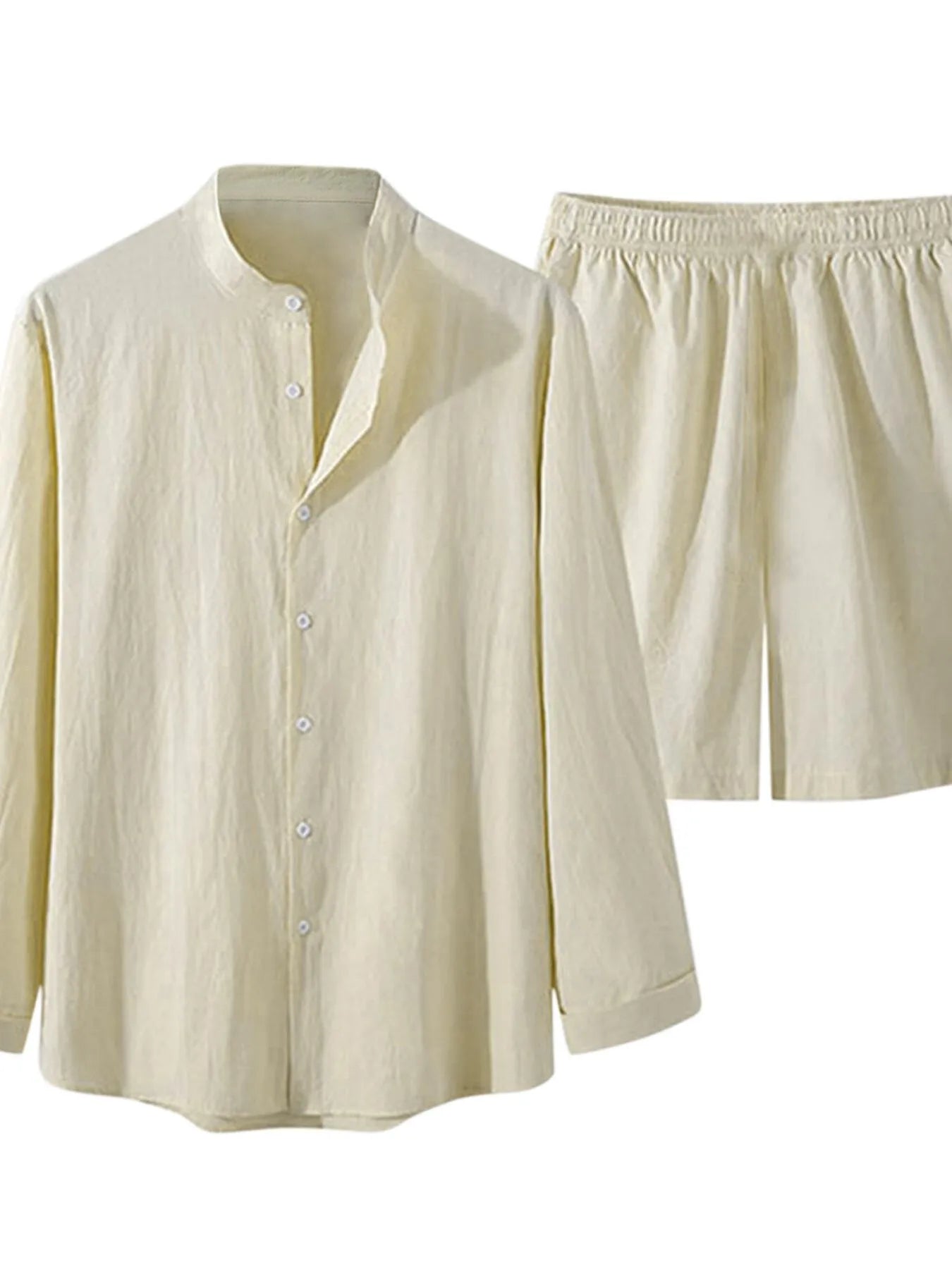 Men's Full Size Button Up Long Sleeve Shirt and Shorts Set Plus Size - Luxé Lane