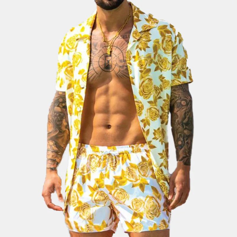 Men's Full Size Button Up Shirt and Shorts Set Plus Size - Luxé Lane