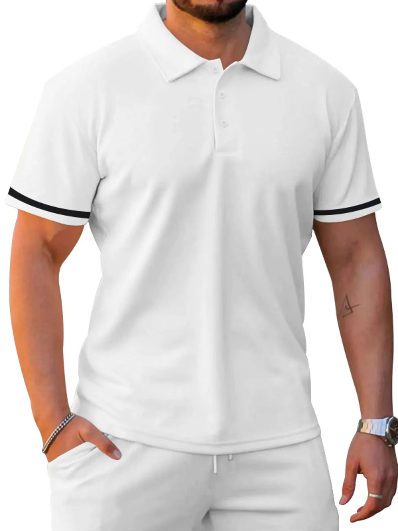 Men's Full Size Contrast Trim Polo and Shorts Set Plus Size - Luxé Lane