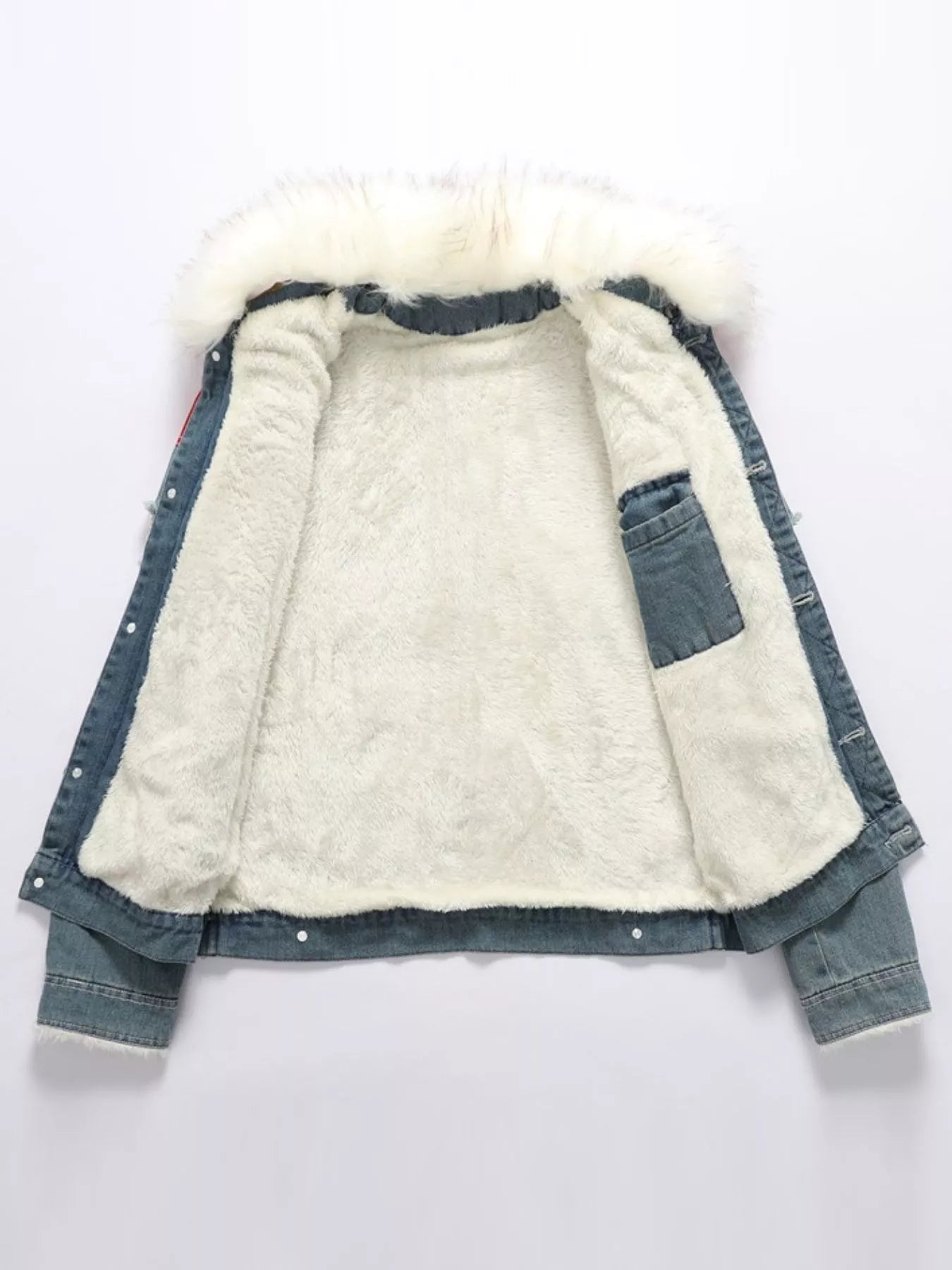 Men's Full Size Faux Fur Collar Denim Jacket Plus Size - Luxé Lane