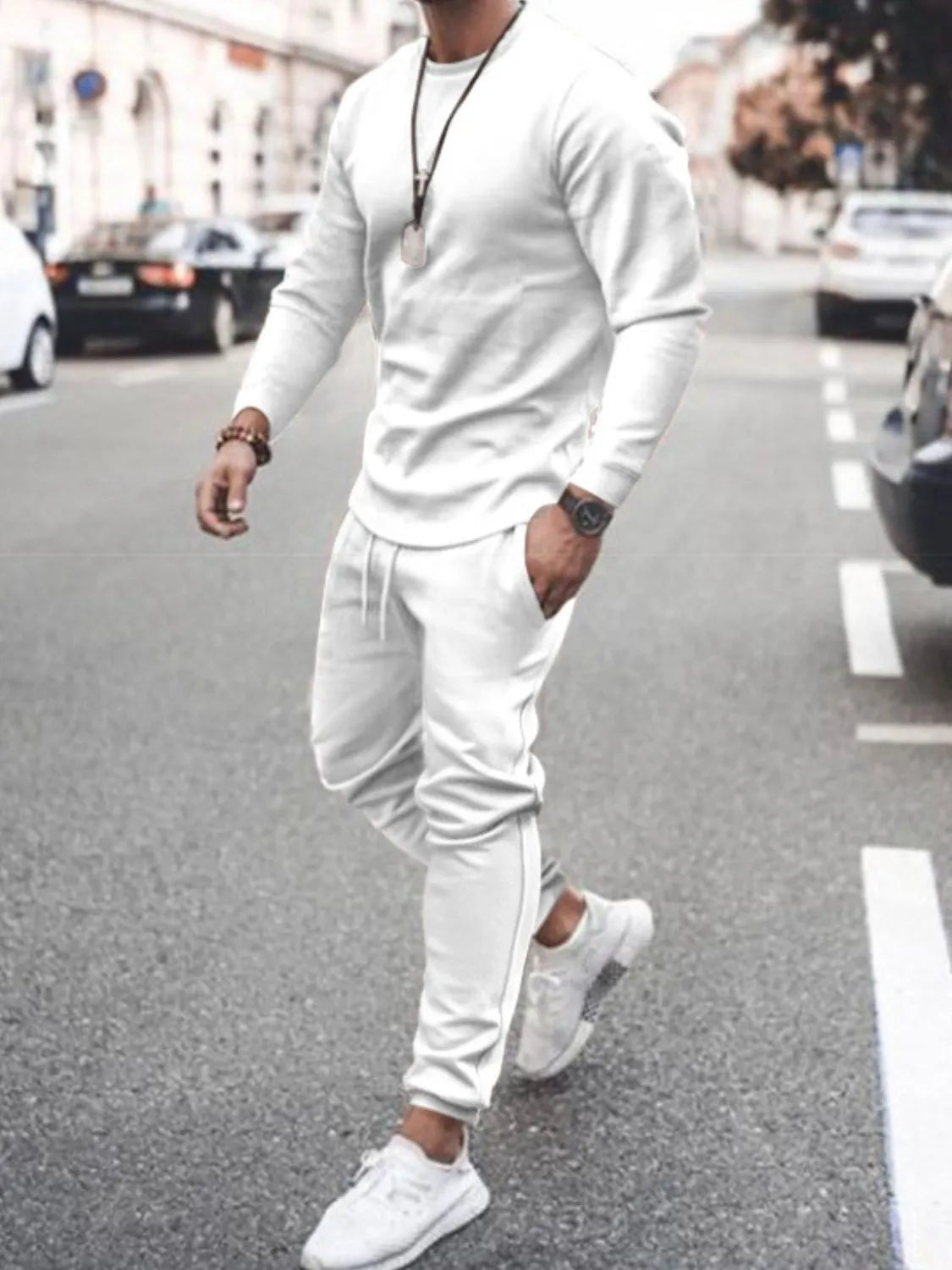 Men's Full Size Round Neck Long Sleeve Top and Pants Set Plus Size - Luxe Lane Apparel