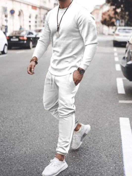 Men's Full Size Round Neck Long Sleeve Top and Pants Set Plus Size - Luxe Lane Apparel