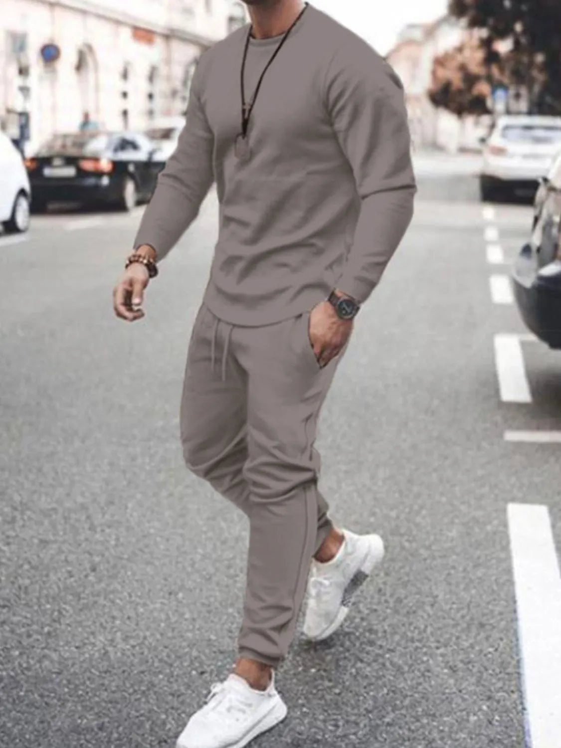 Men's Full Size Round Neck Long Sleeve Top and Pants Set Plus Size - Luxe Lane Apparel