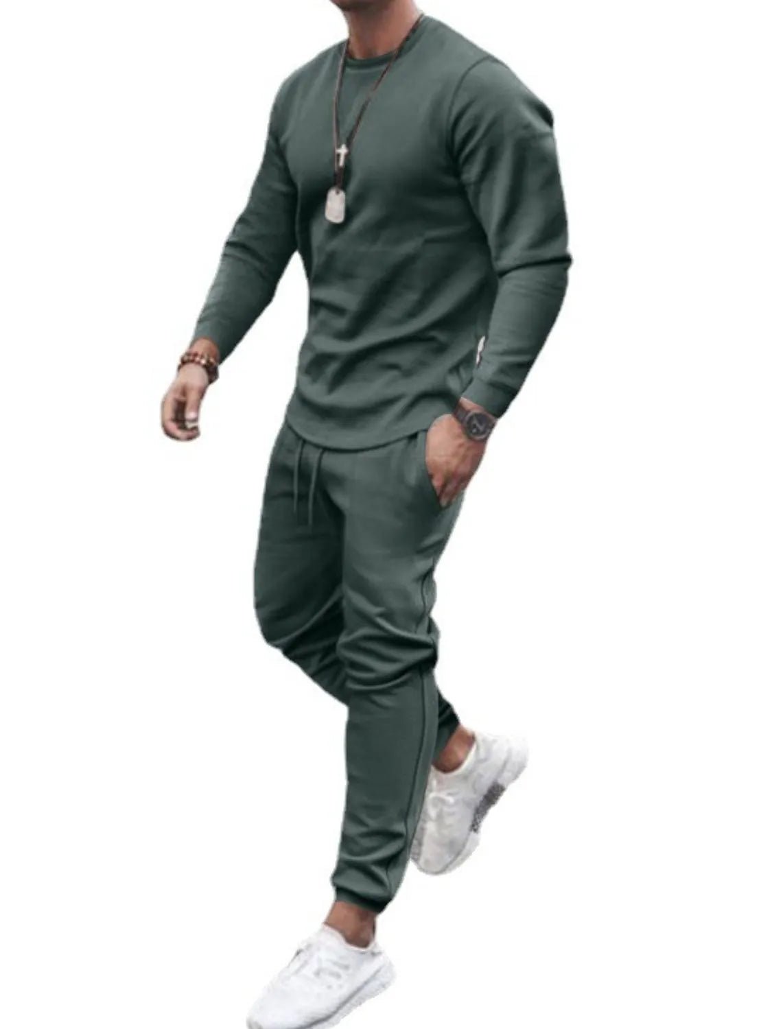 Men's Full Size Round Neck Long Sleeve Top and Pants Set Plus Size - Luxe Lane Apparel