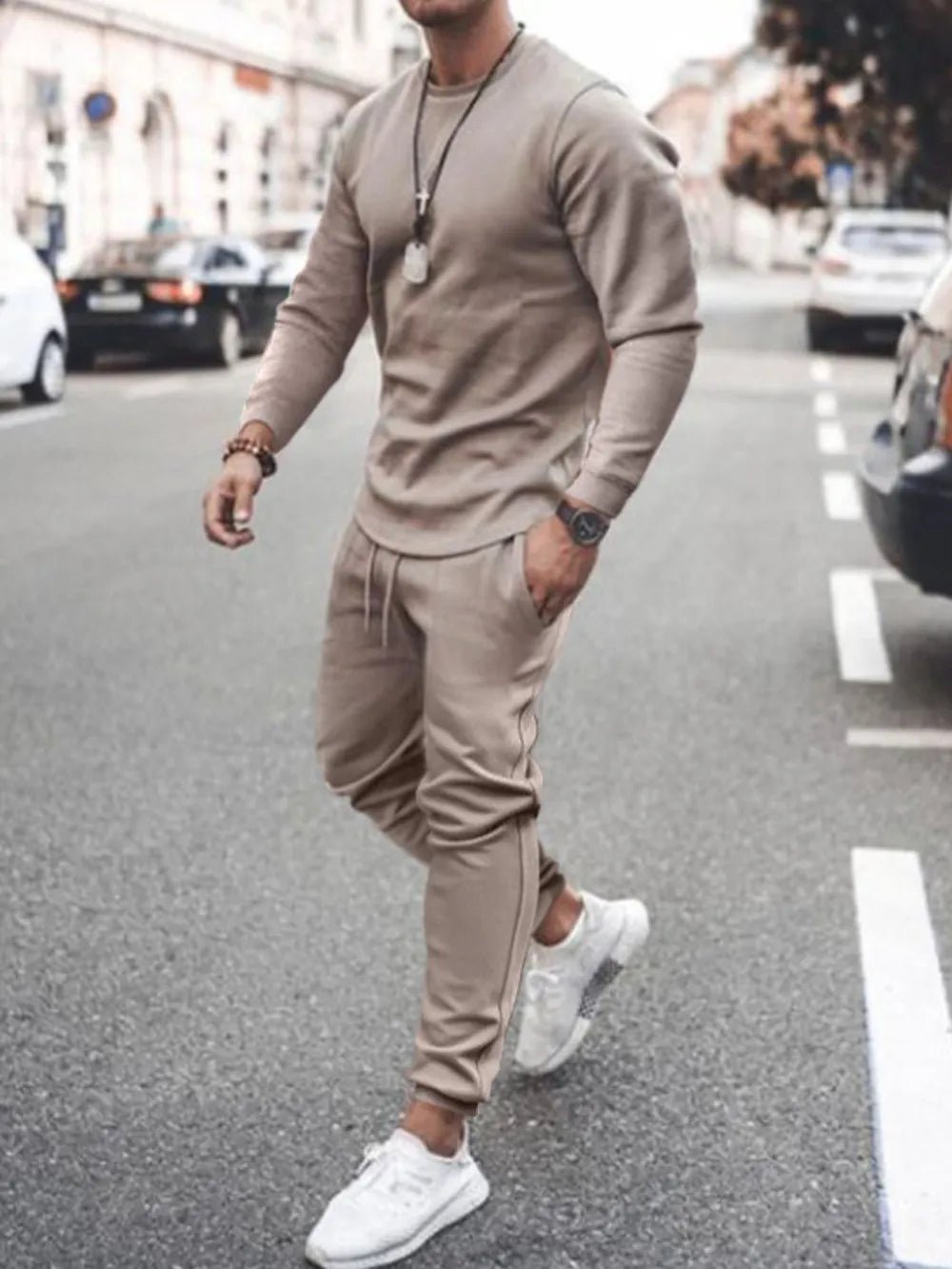 Men's Full Size Round Neck Long Sleeve Top and Pants Set Plus Size - Luxe Lane Apparel