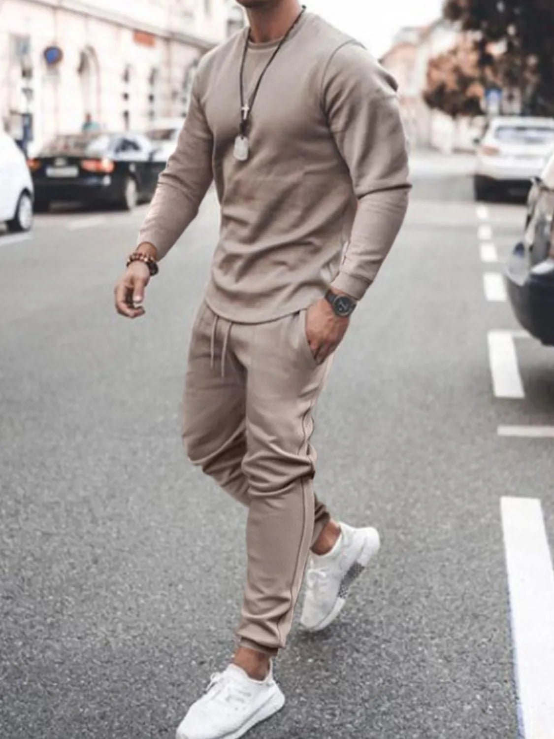 Men's Full Size Round Neck Long Sleeve Top and Pants Set Plus Size - Luxe Lane Apparel