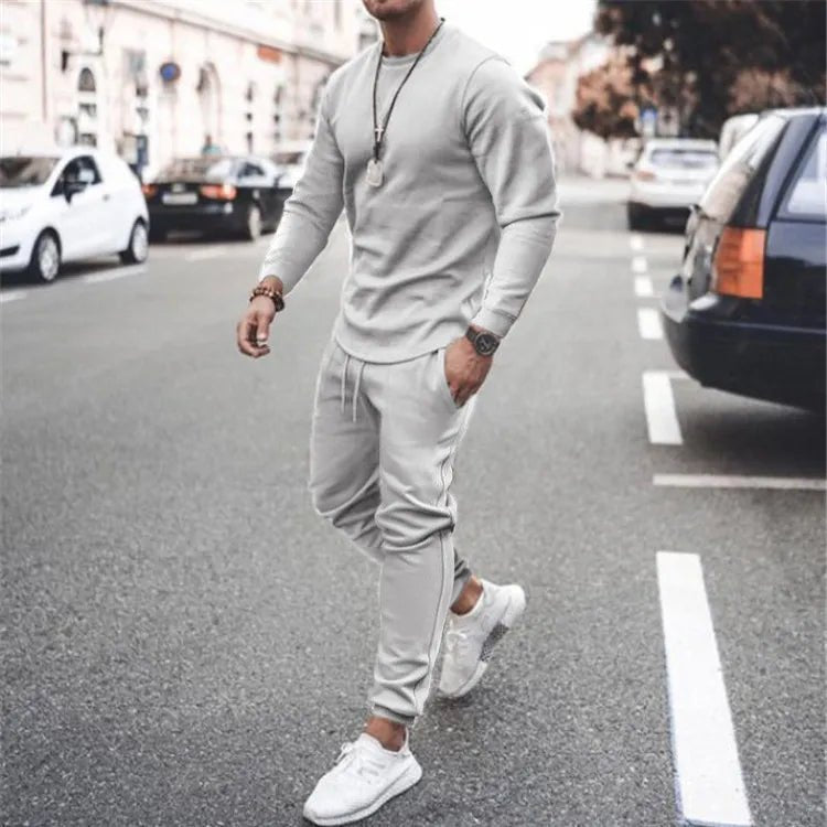 Men's Full Size Round Neck Long Sleeve Top and Pants Set Plus Size - Luxe Lane Apparel