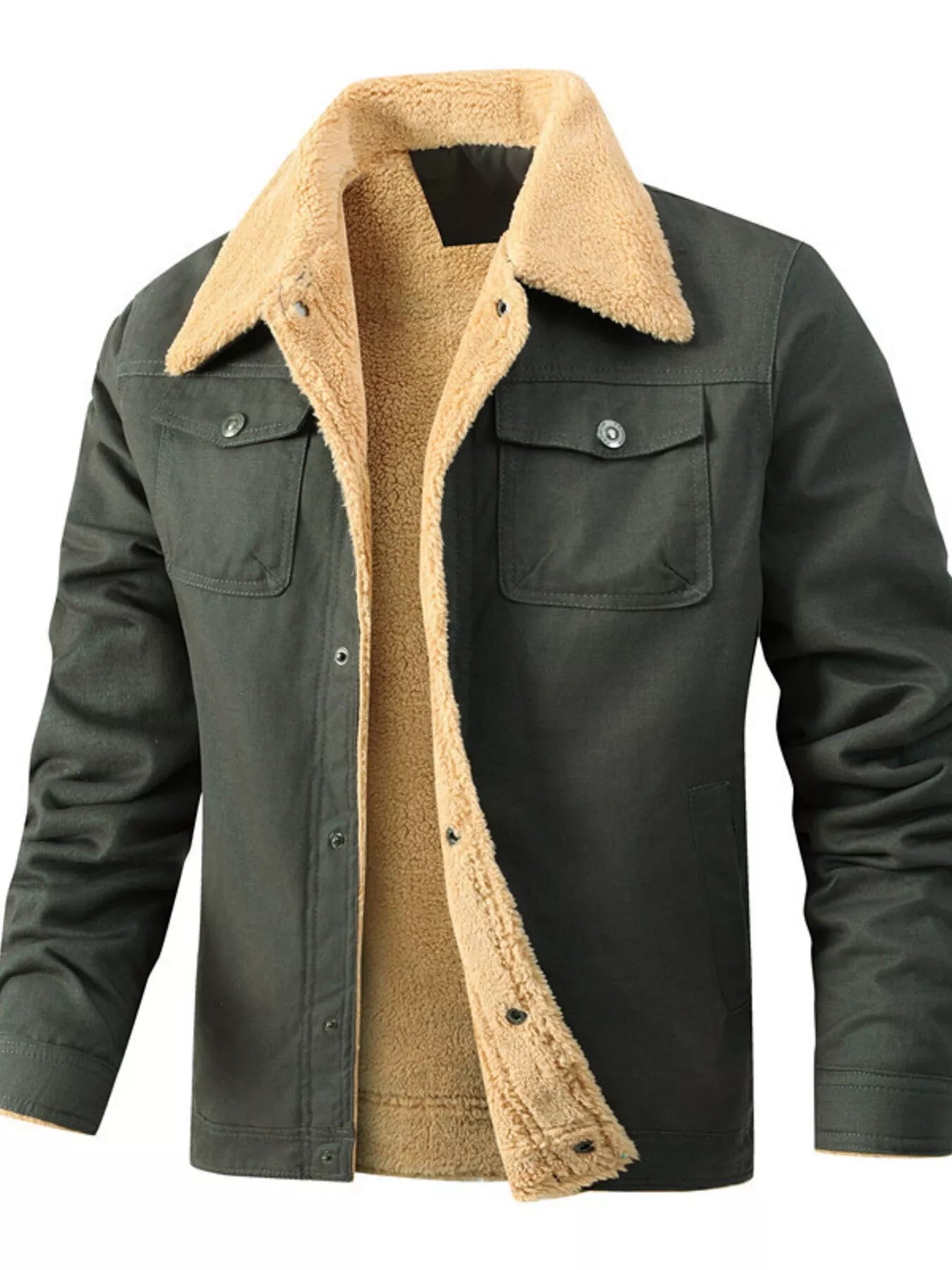 Men's Full Size Sherpa Lined Snap Down Jacket Plus Size - Luxé Lane