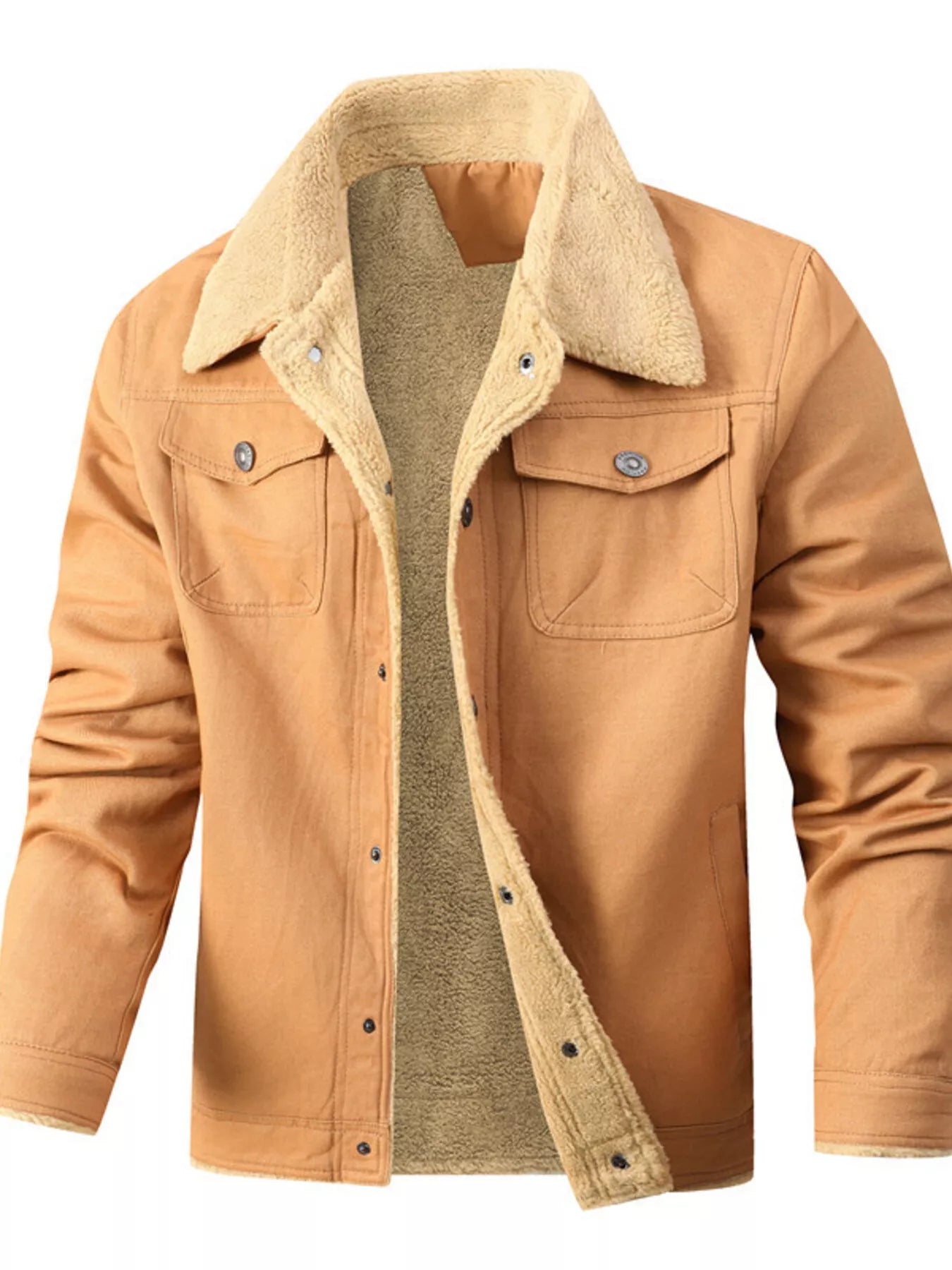 Men's Full Size Sherpa Lined Snap Down Jacket Plus Size - Luxé Lane