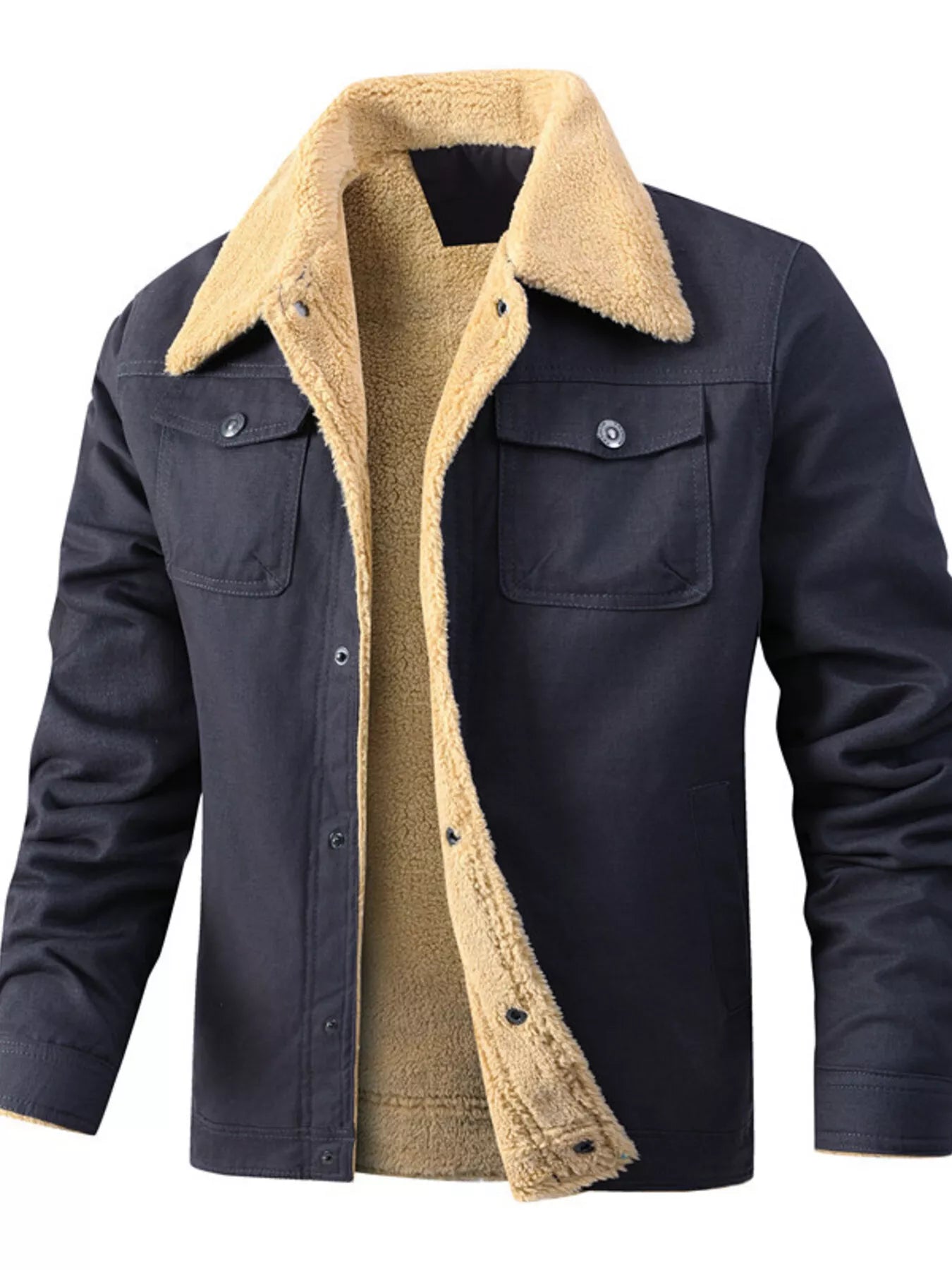 Men's Full Size Sherpa Lined Snap Down Jacket Plus Size - Luxé Lane