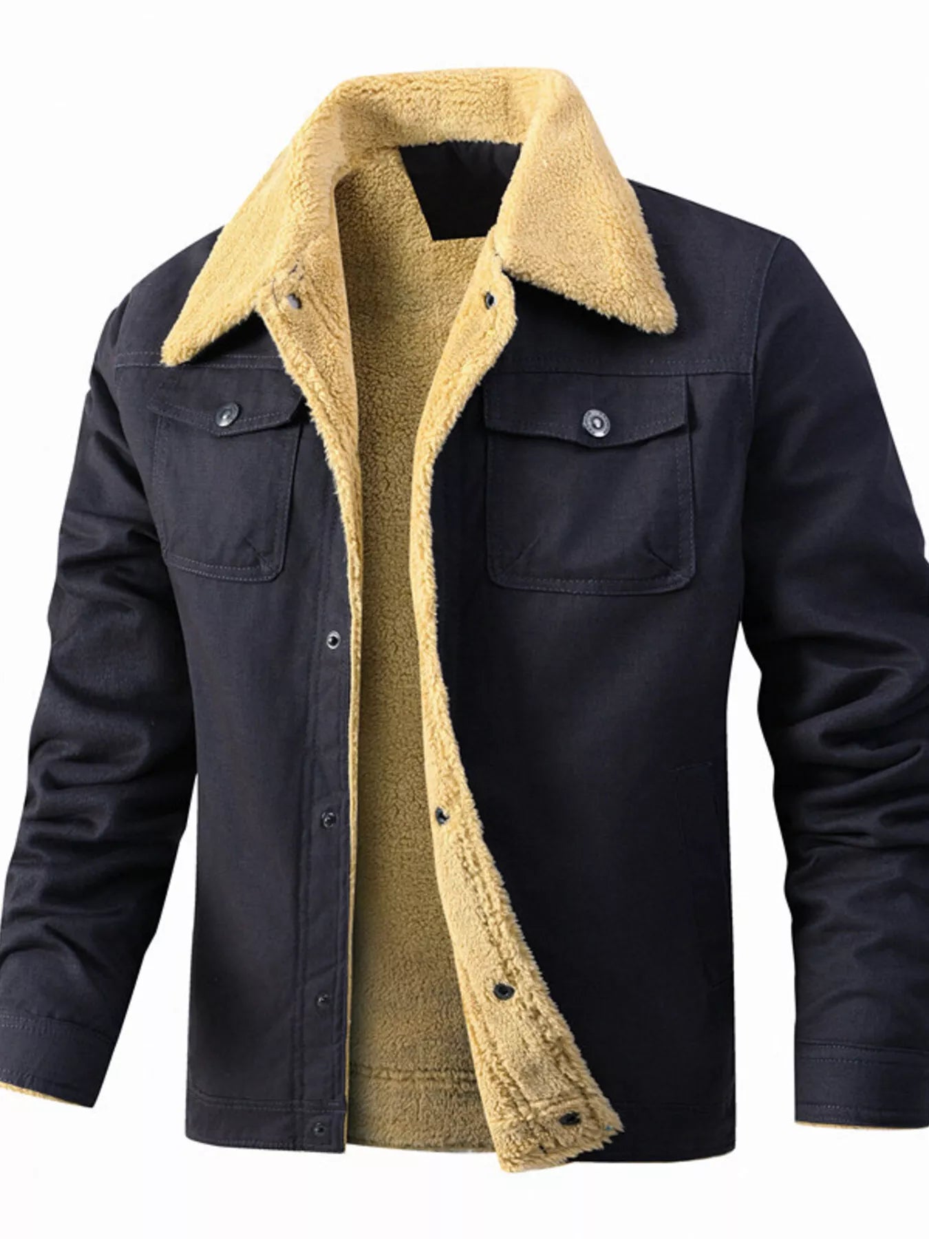 Men's Full Size Sherpa Lined Snap Down Jacket Plus Size - Luxé Lane