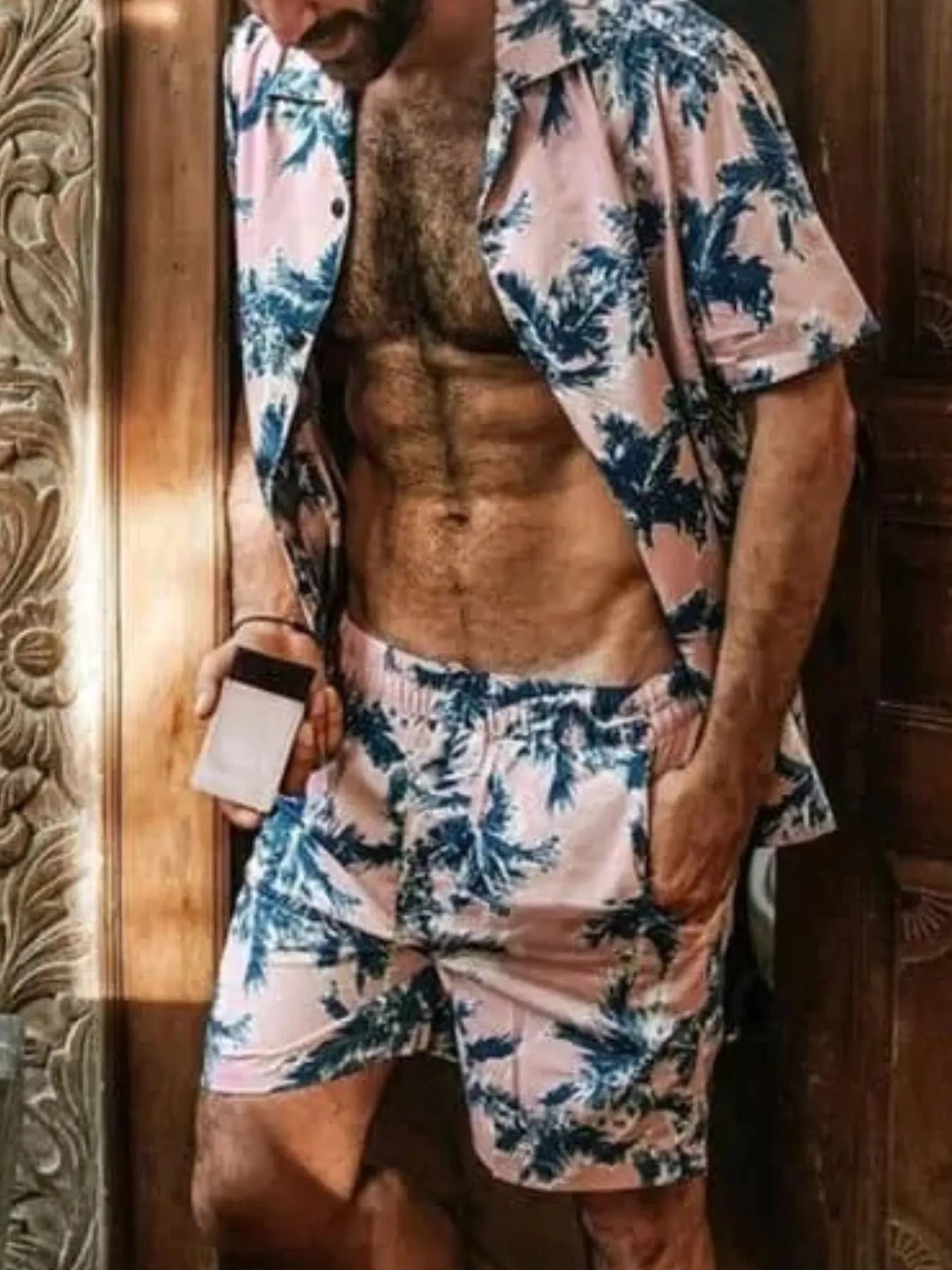 Men's Full Size Tropical Print Hawaiian Style Top and Shorts Set Plus Size - Luxe Lane Apparel
