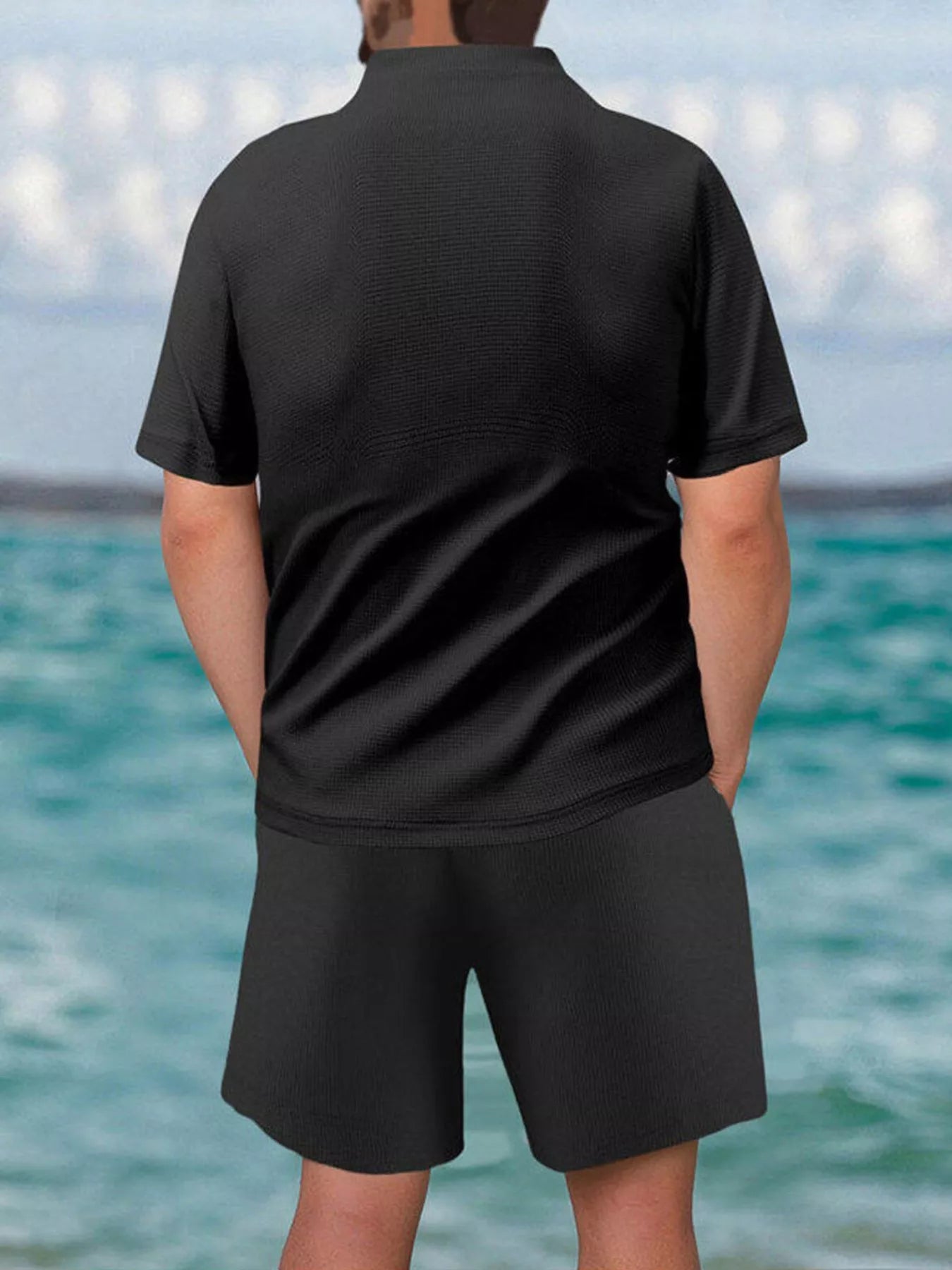 Men's Full Size Zip Front Short Sleeve Top and Shorts Set Plus Size - Luxé Lane