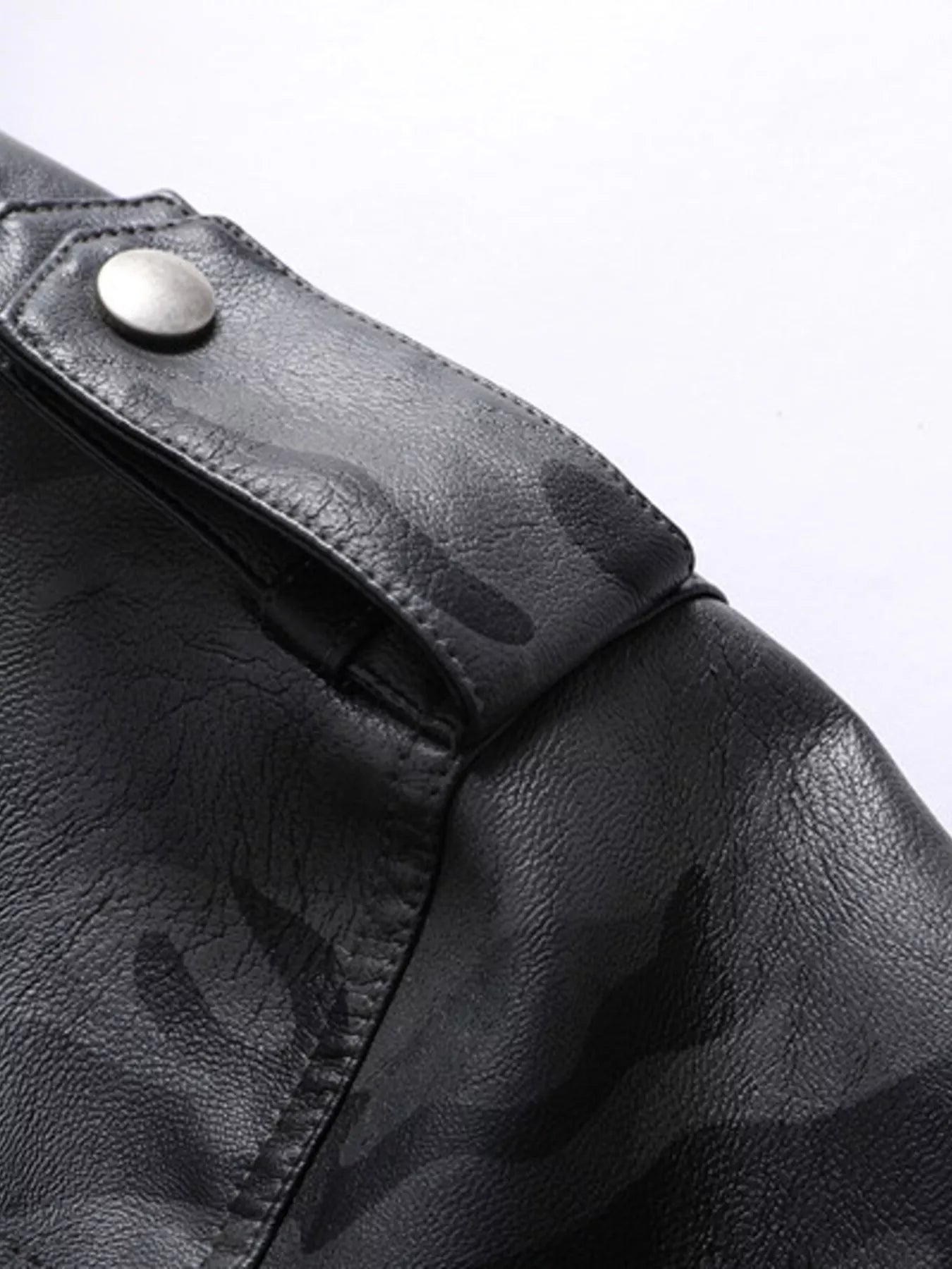 Men's Full Size Zip Up Camouflage Faux Leather Jacket Plus Size - Luxé Lane