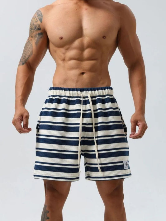 Men's Plus Size Drawstring Striped Shorts - Luxe Lane Apparel