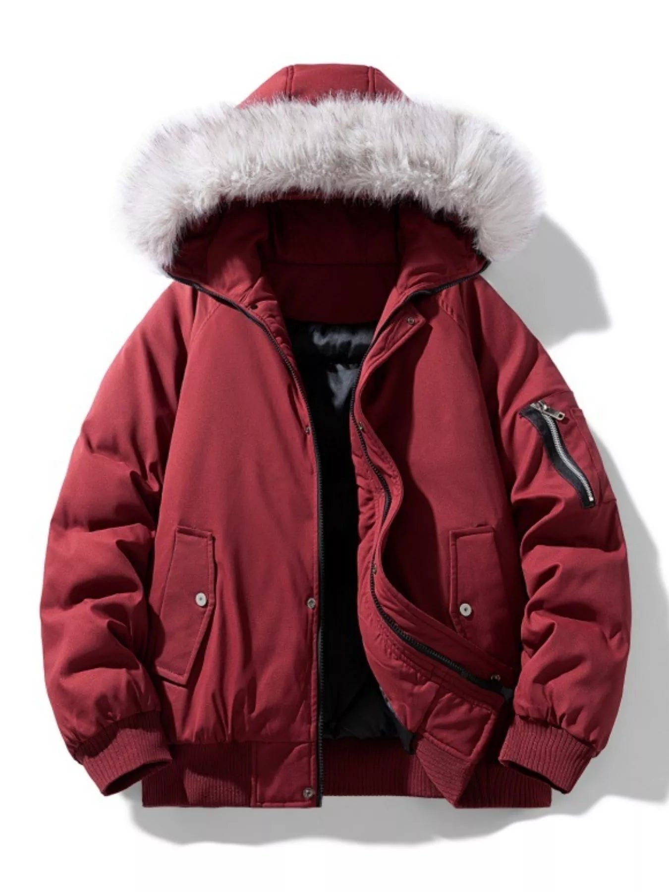 Men's Plus Size Faux Fur Hooded Padded Bomber Jacket - Luxé Lane