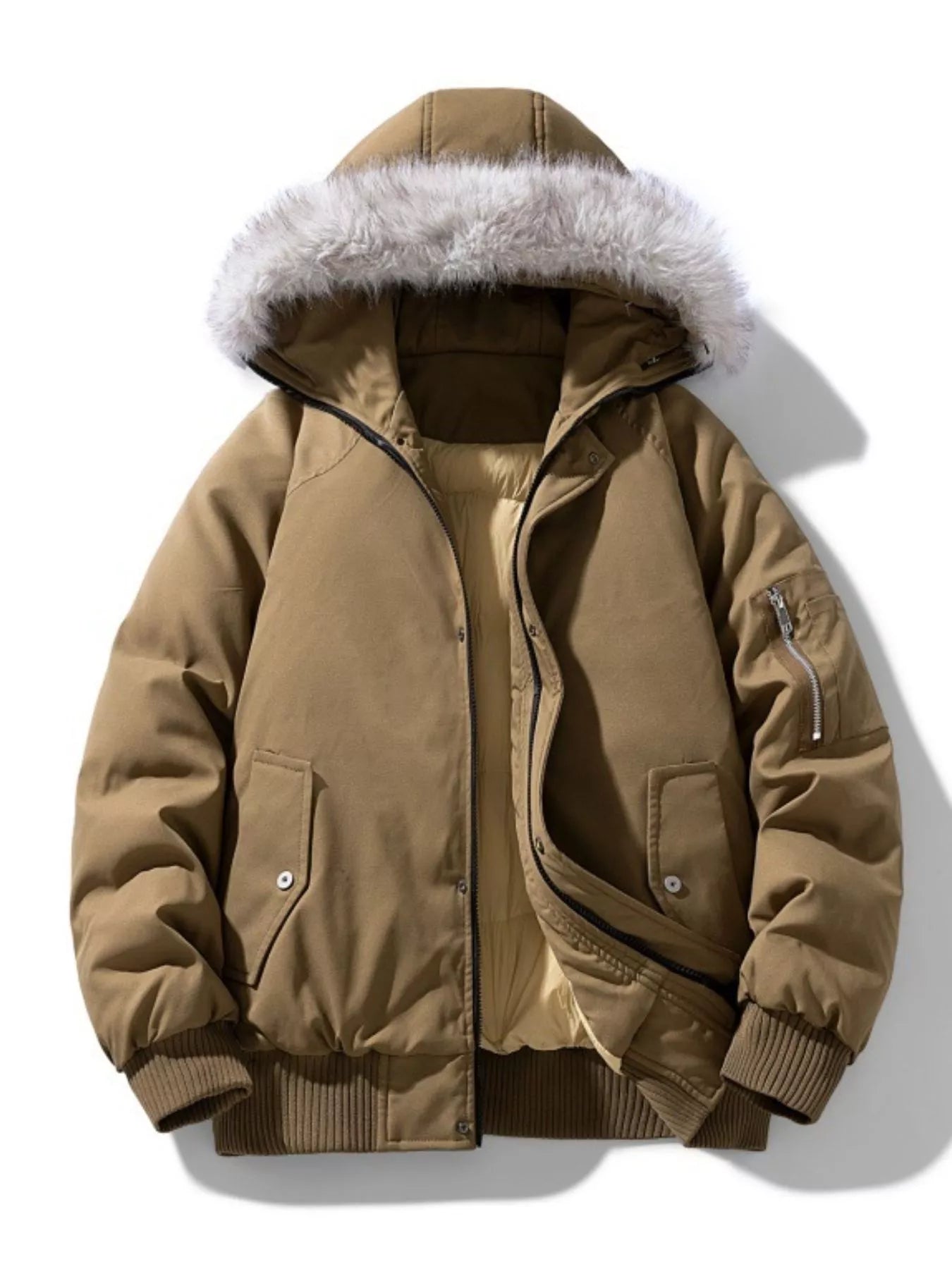 Men's Plus Size Faux Fur Hooded Padded Bomber Jacket - Luxé Lane
