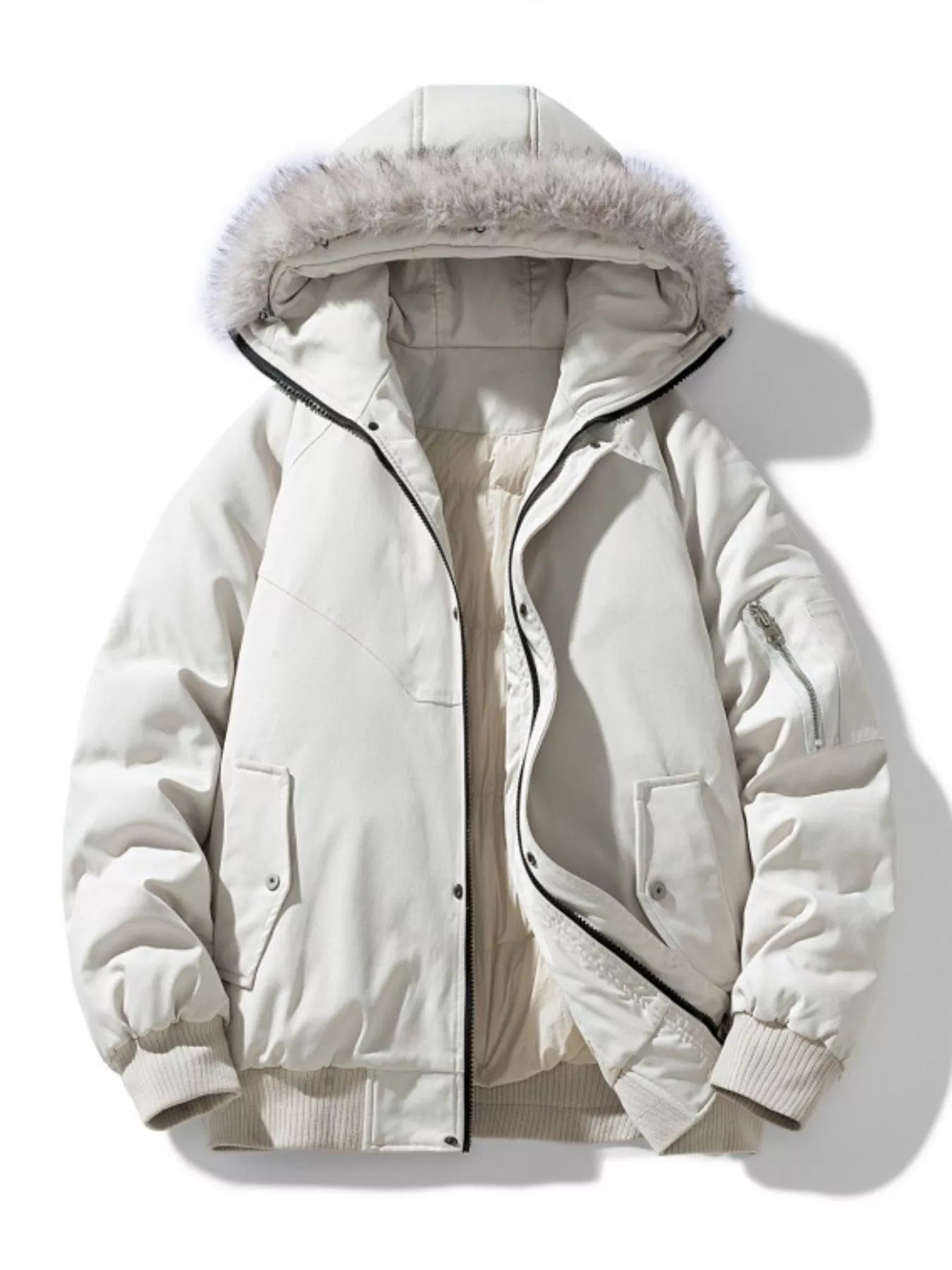 Men's Plus Size Faux Fur Hooded Padded Bomber Jacket - Luxé Lane