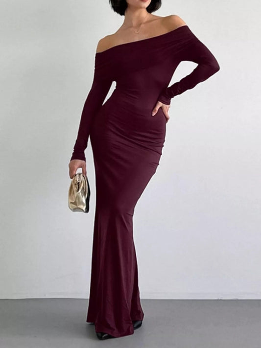 Off - Shoulder Long Sleeve Maxi Dress - Luxé Lane