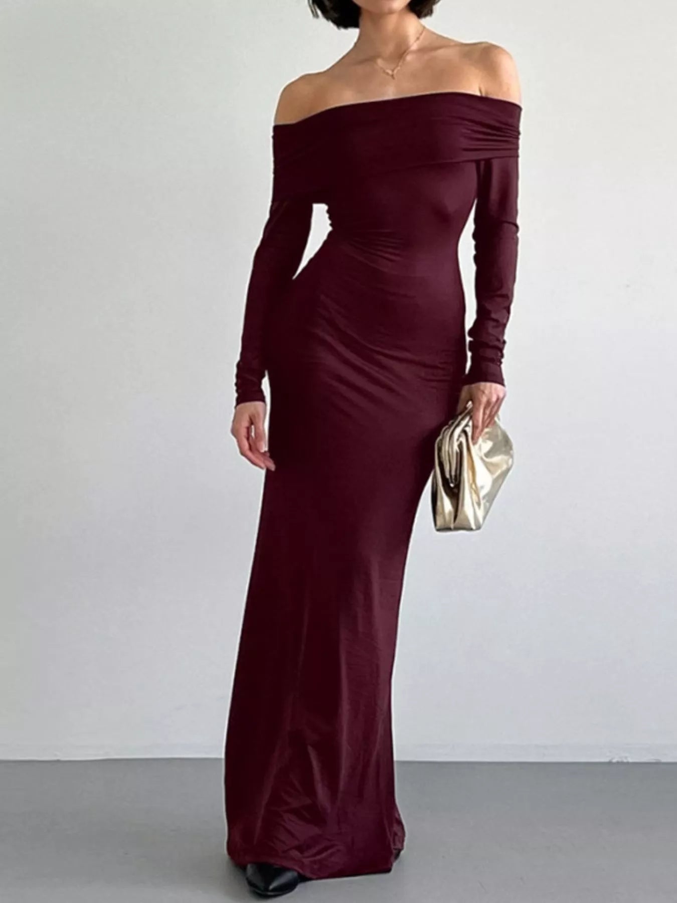 Off - Shoulder Long Sleeve Maxi Dress - Luxé Lane