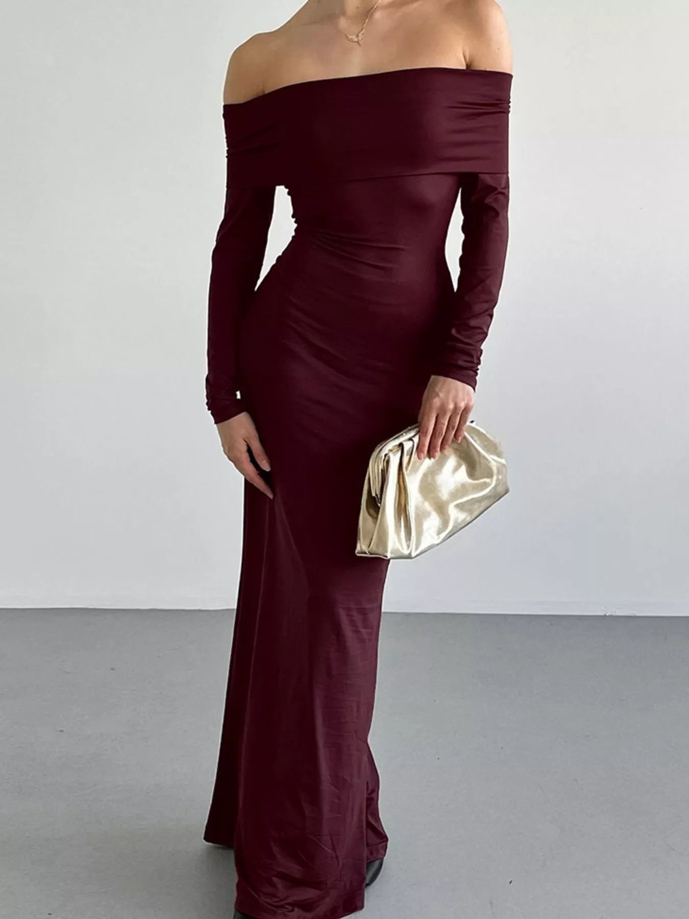 Off - Shoulder Long Sleeve Maxi Dress - Luxé Lane