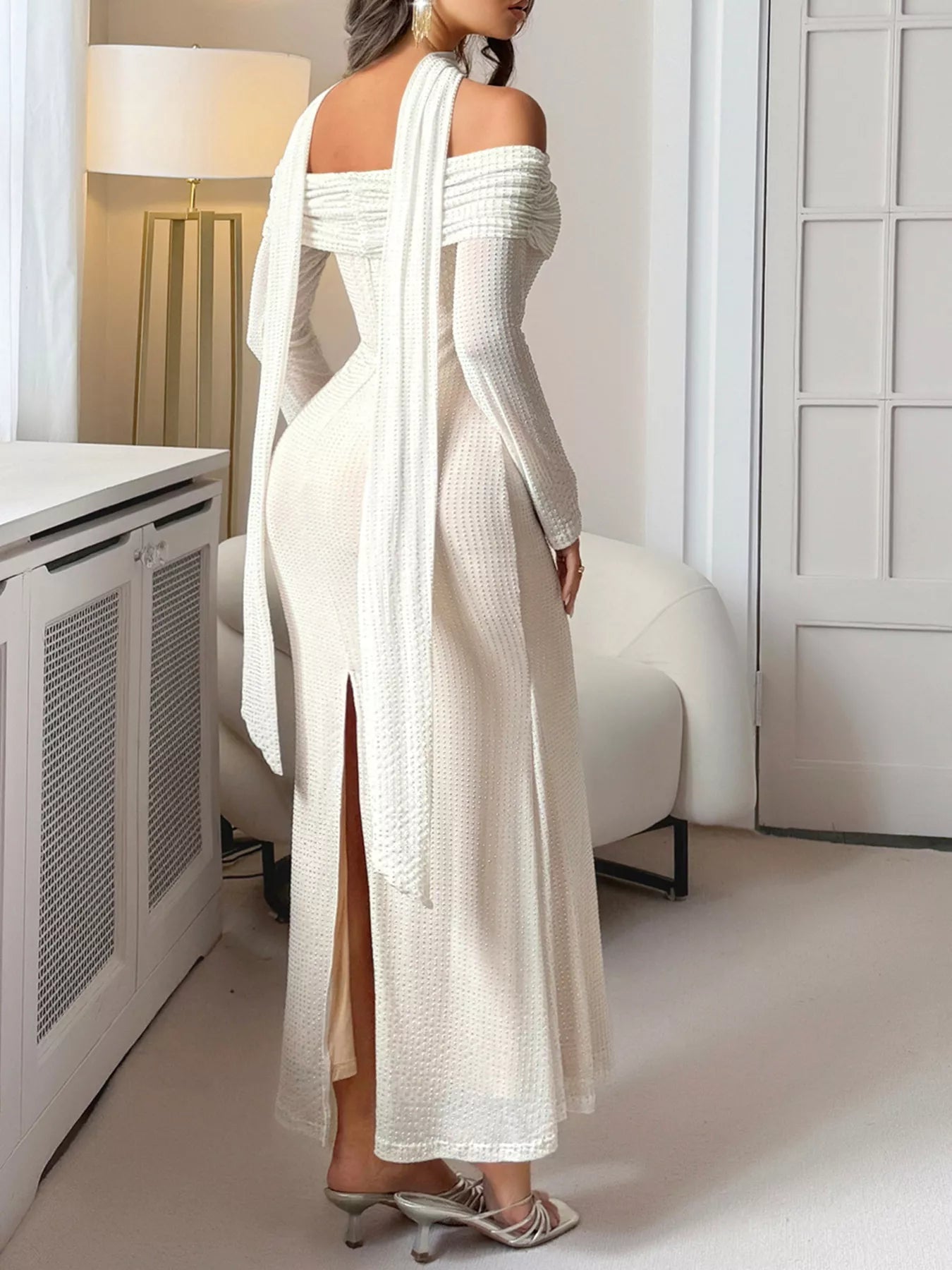 Off - Shoulder Scarf Bodycon Maxi Dress - Luxé Lane