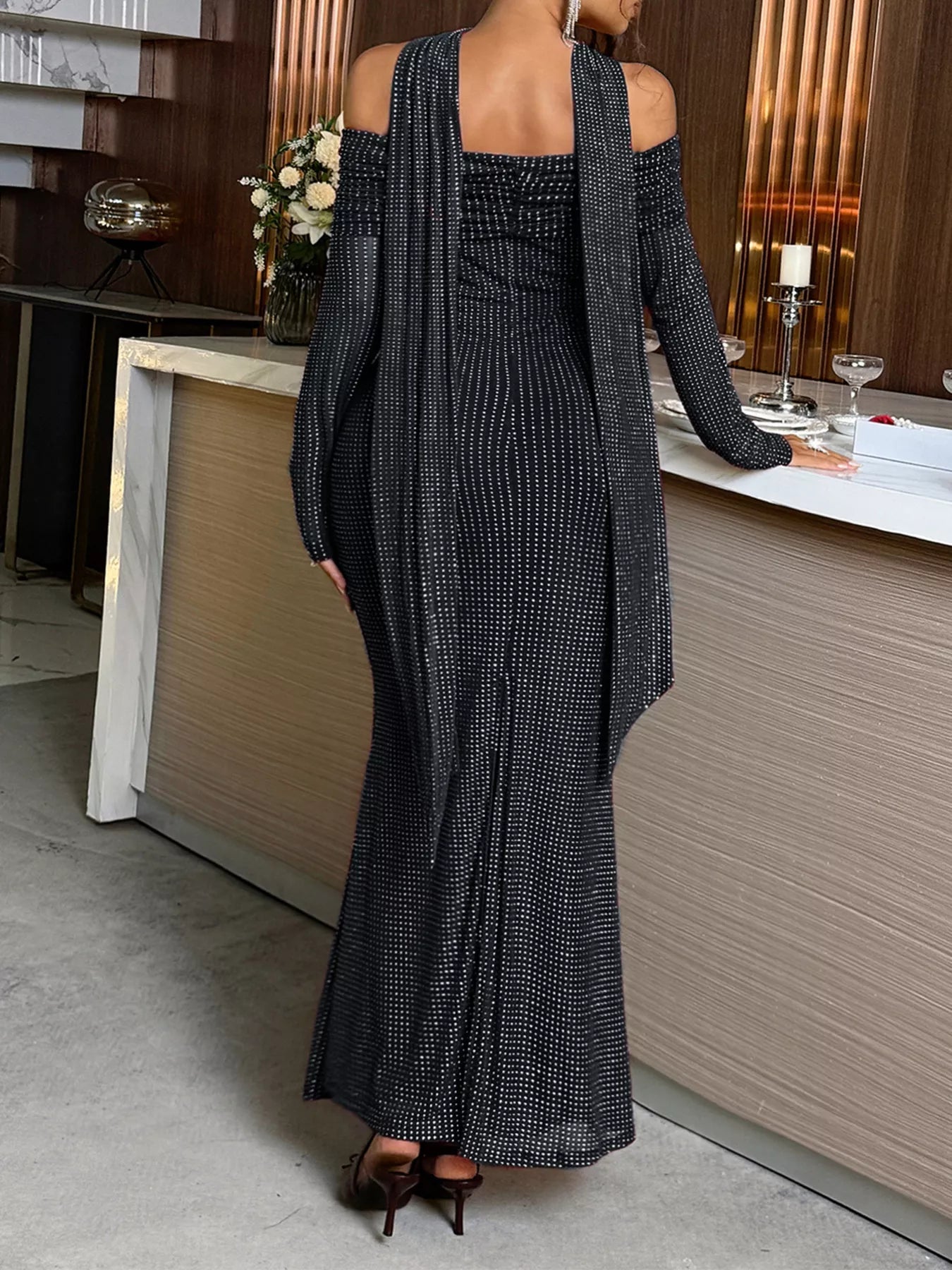 Off - Shoulder Scarf Bodycon Maxi Dress - Luxé Lane