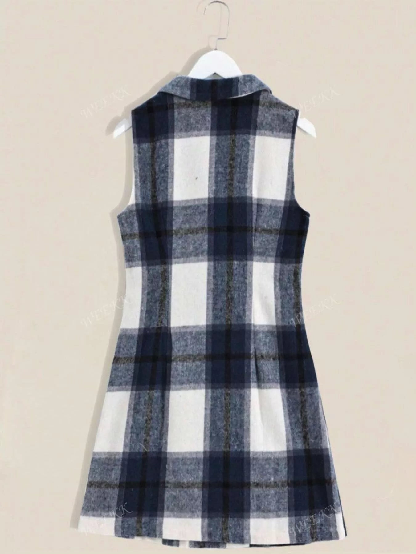 Plaid Double - Breasted Sleeveless Blazer Dress - Luxé Lane