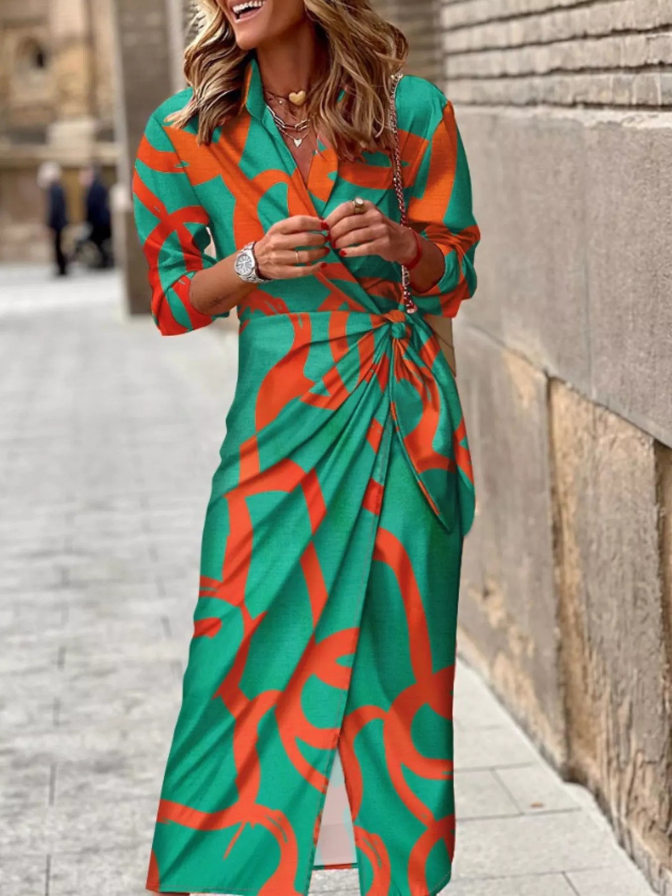 Printed Collared Neck Shirt Dress - Luxé Lane