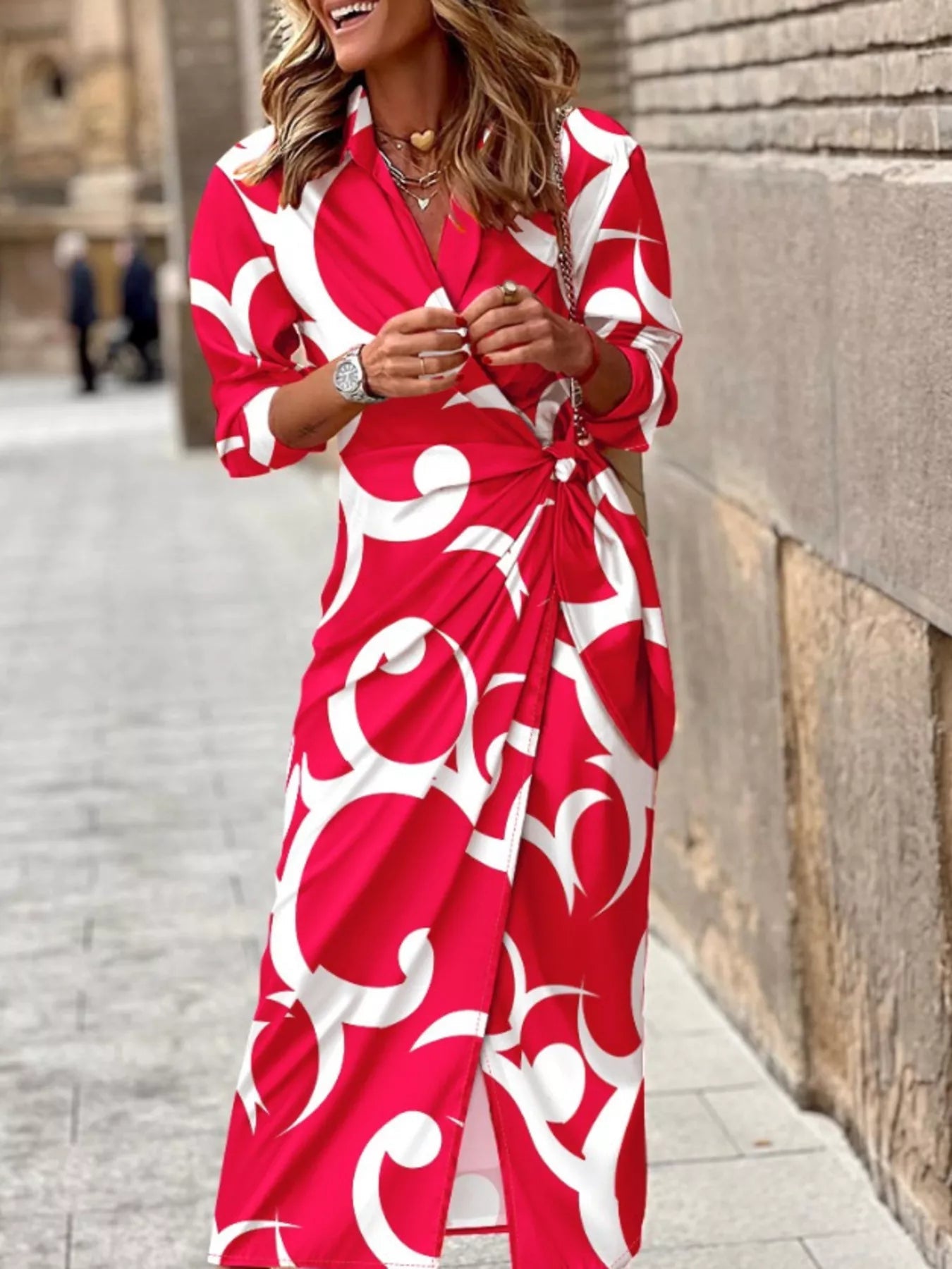 Printed Collared Neck Shirt Dress - Luxé Lane