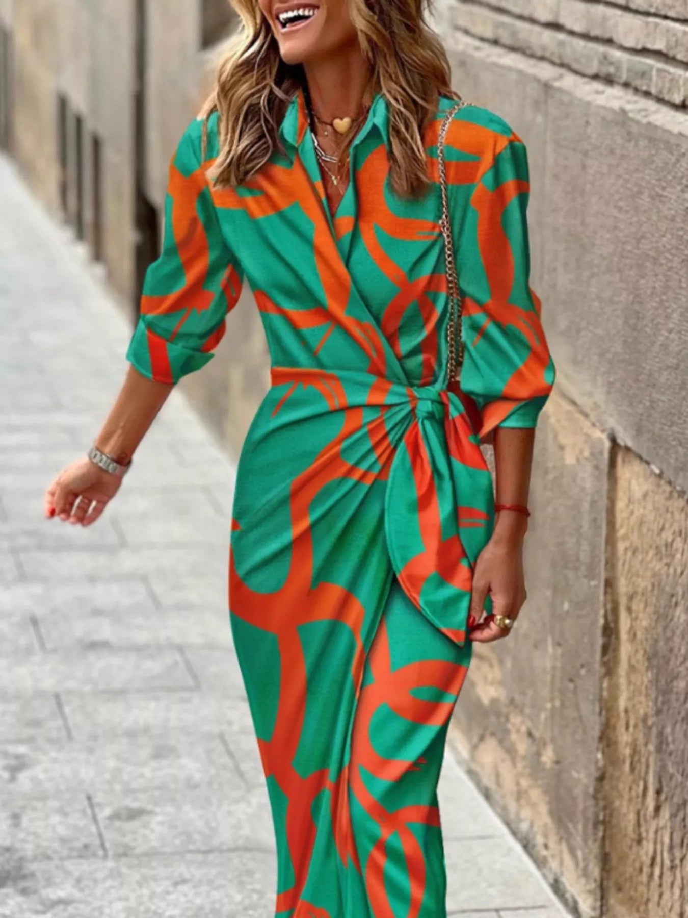 Printed Collared Neck Shirt Dress - Luxé Lane