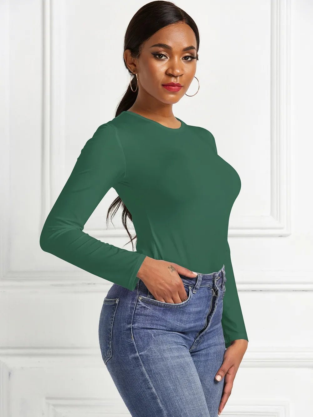 Round Neck Long Sleeve Bodysuit - Luxe Lane Apparel