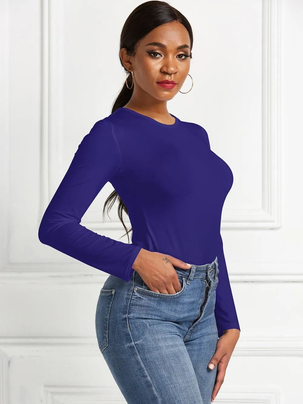 Round Neck Long Sleeve Bodysuit - Luxe Lane Apparel