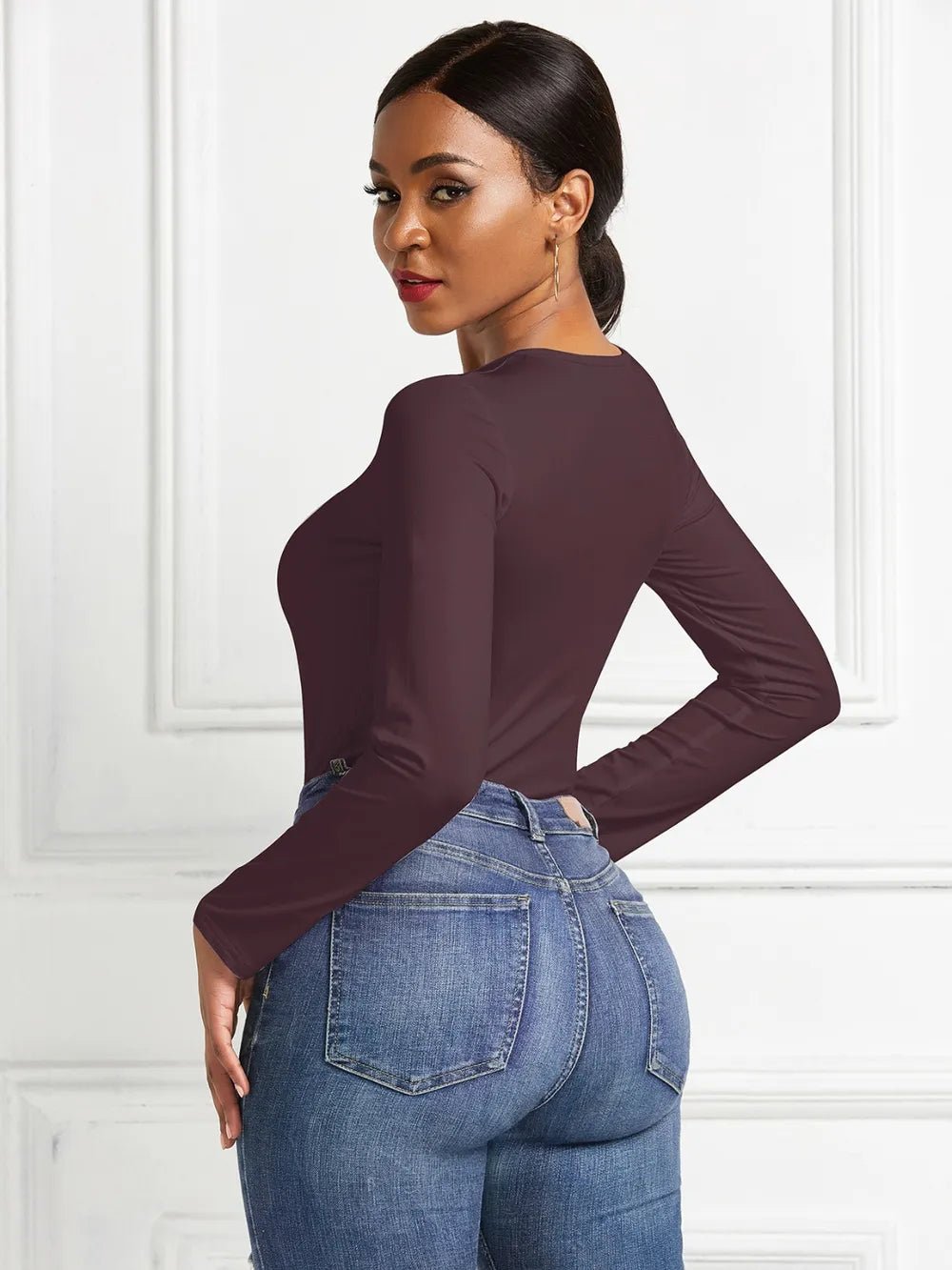 Round Neck Long Sleeve Bodysuit - Luxe Lane Apparel