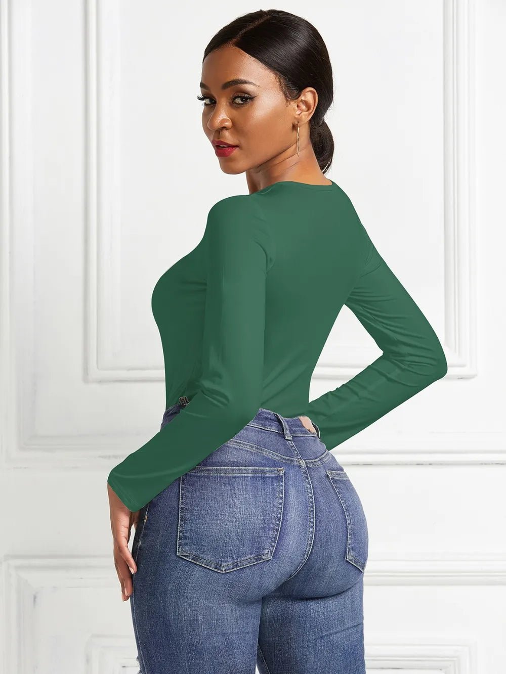 Round Neck Long Sleeve Bodysuit - Luxe Lane Apparel