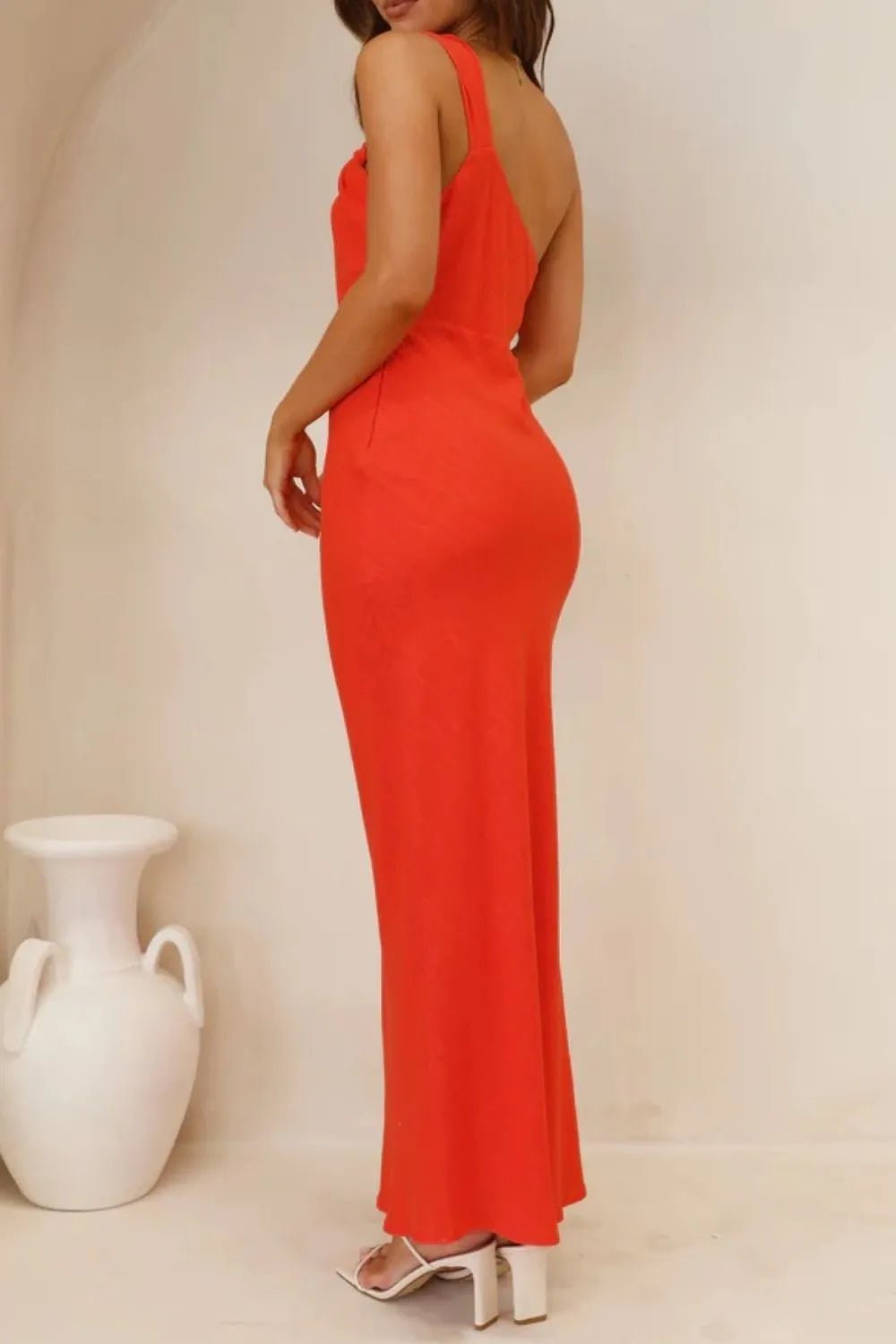 Ruched Single Shoulder Maxi Dress - Luxe Lane Apparel