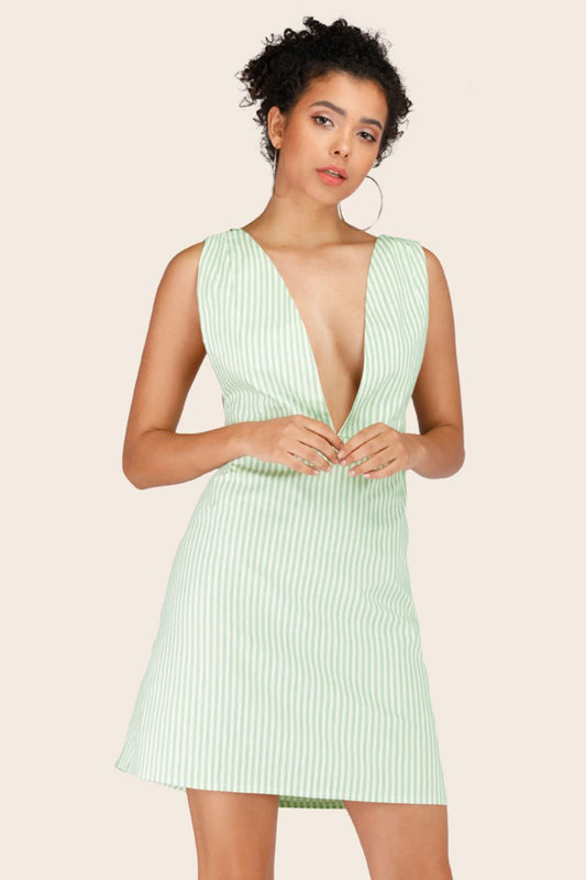 Striped Crisscross Deep V Sleeveless Dress - Luxe Lane Apparel