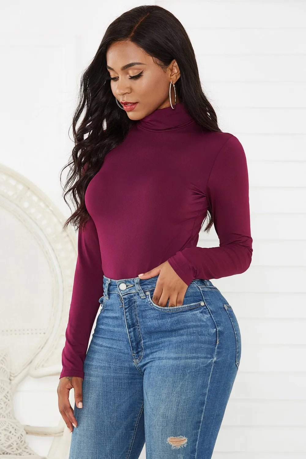 Turtleneck Long Sleeve Bodysuit - Luxe Lane Apparel
